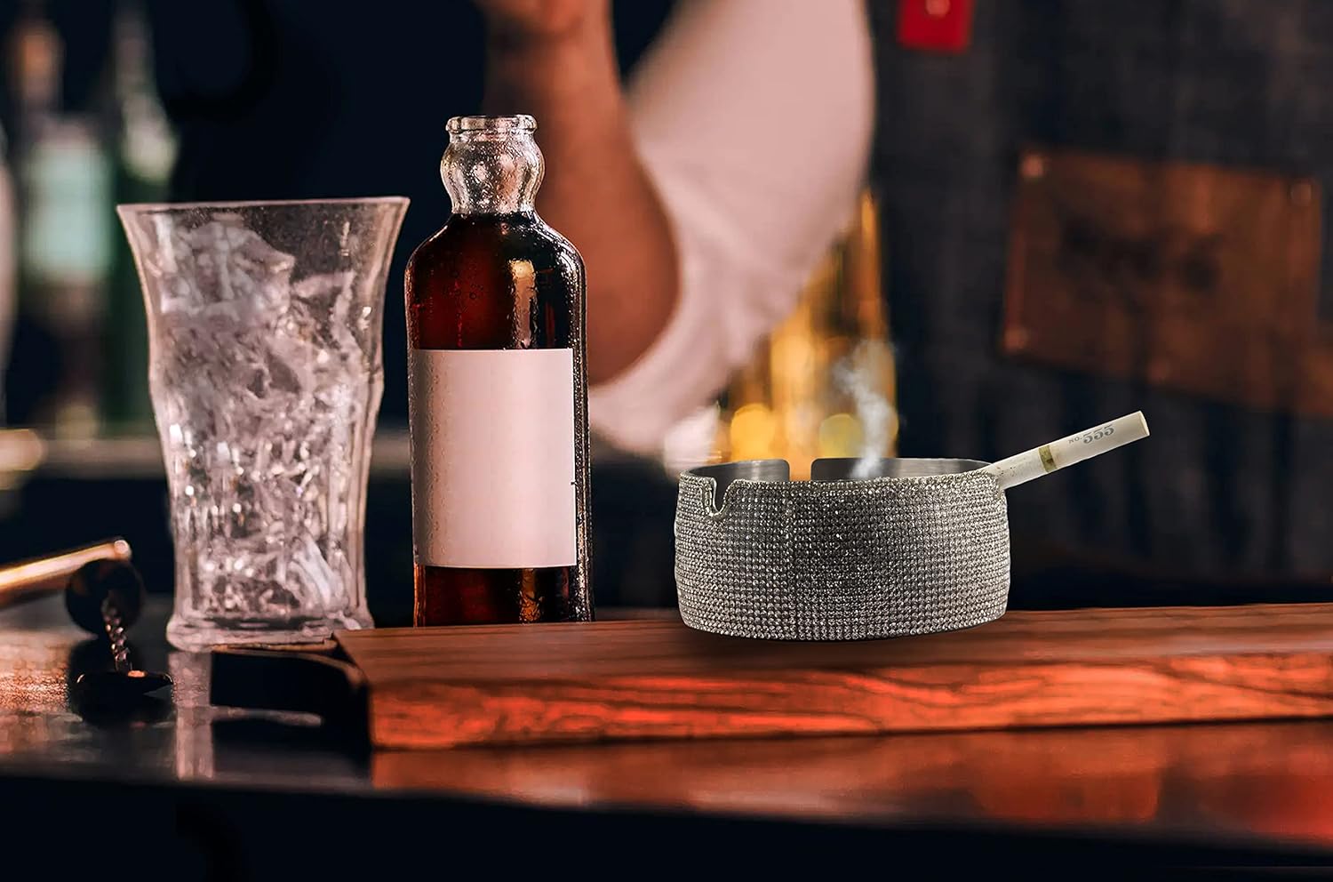 Silver Glitter Ashtray - Diamond Rhinestone Design