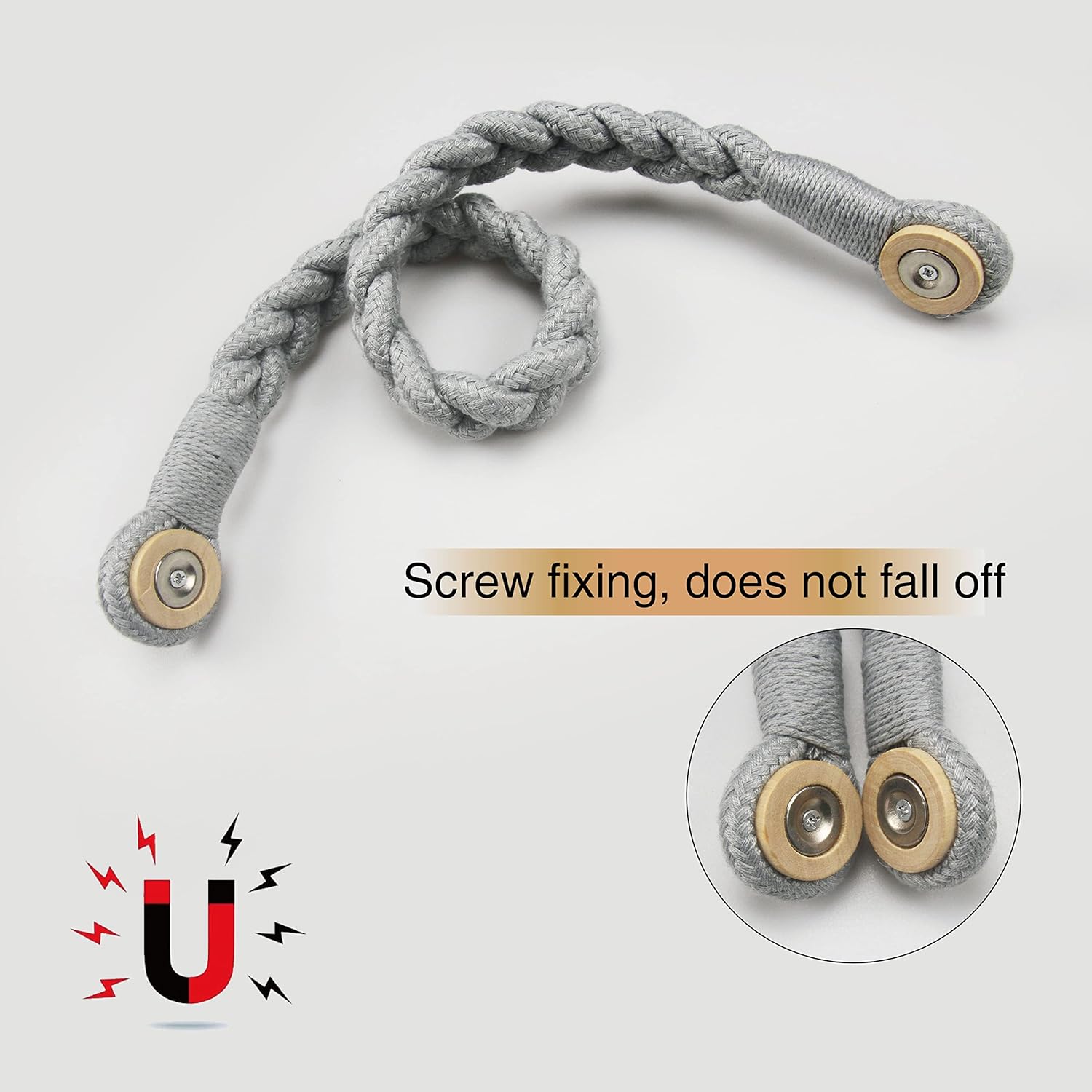 6 Pack Grey Magnetic Curtain Tiebacks with Wooden Buckle