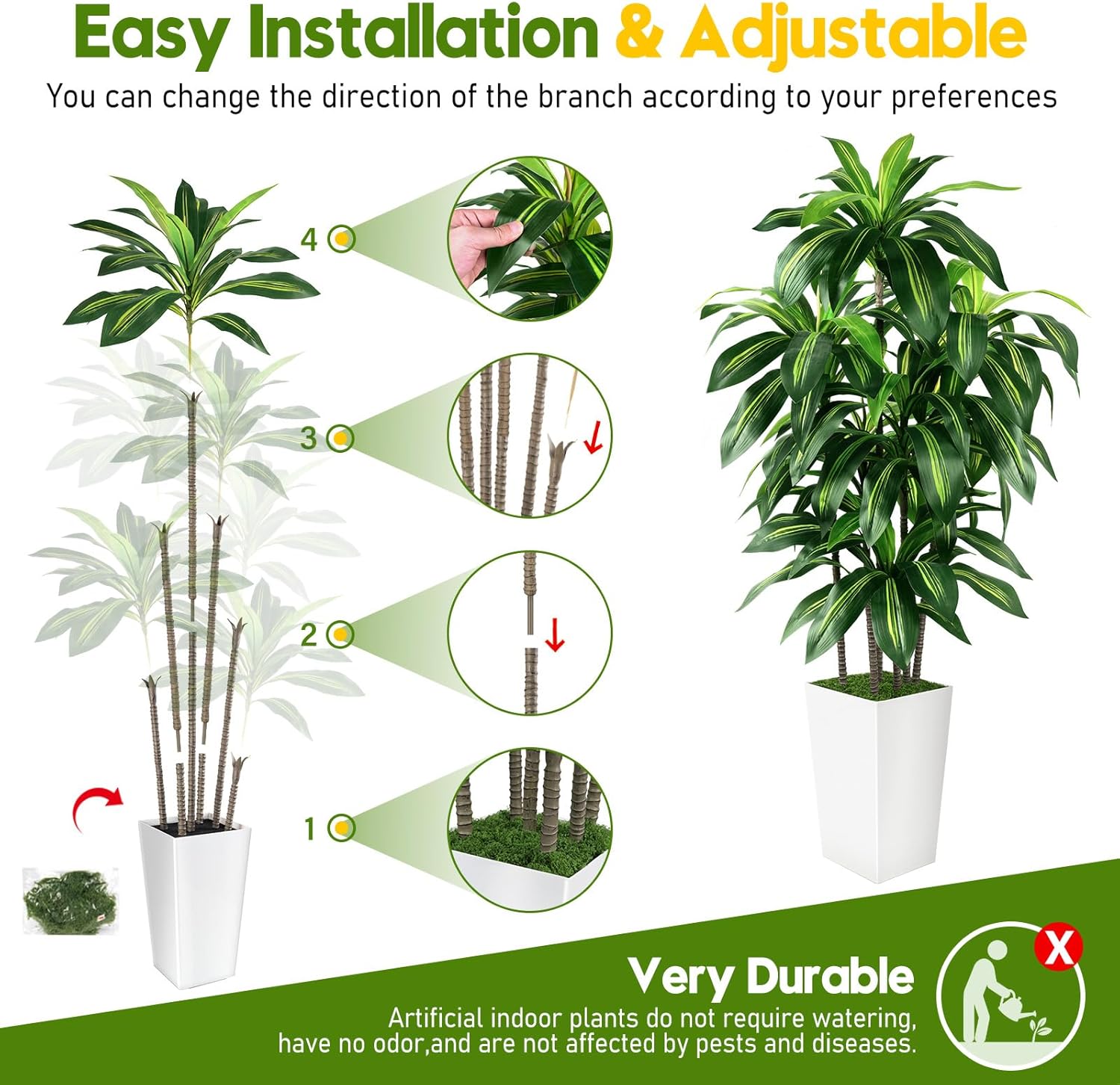 PUUKU 5FT Artificial Dracaena Tree with White Planter
