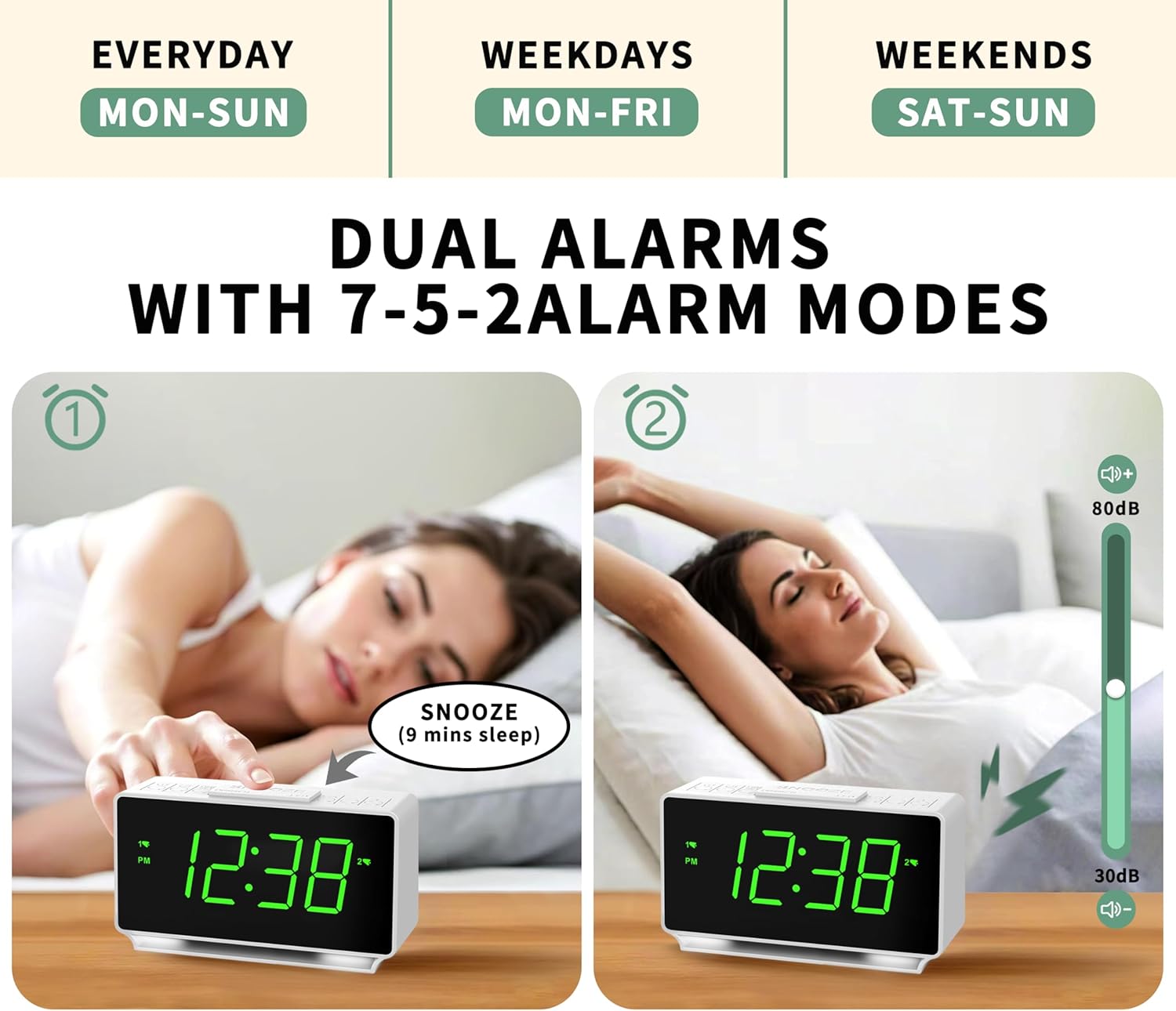 iTOMA Dual Alarm Clock with Snooze and Night Light
