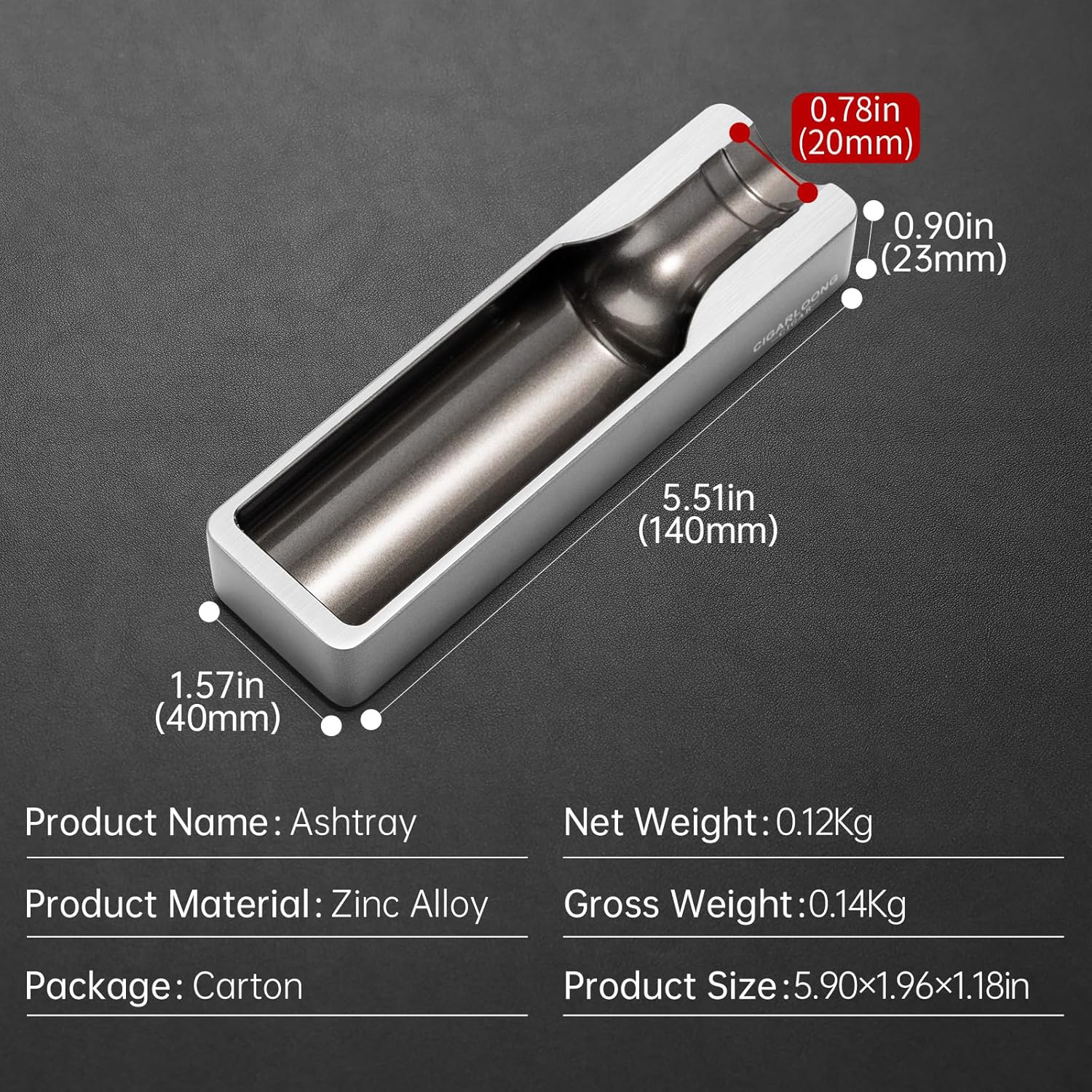 Cigar Ashtray Metal with Wide Cigar Slot Silver