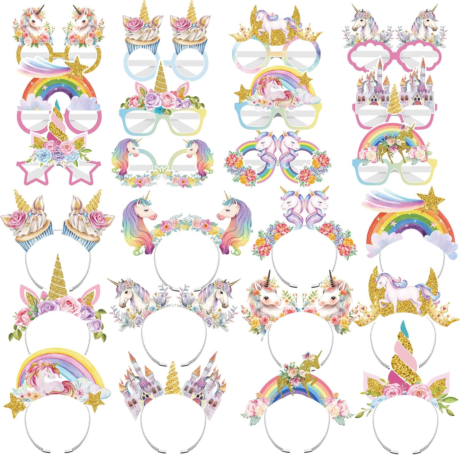 BBTO 24 Pcs Unicorn Party Headband Glasses