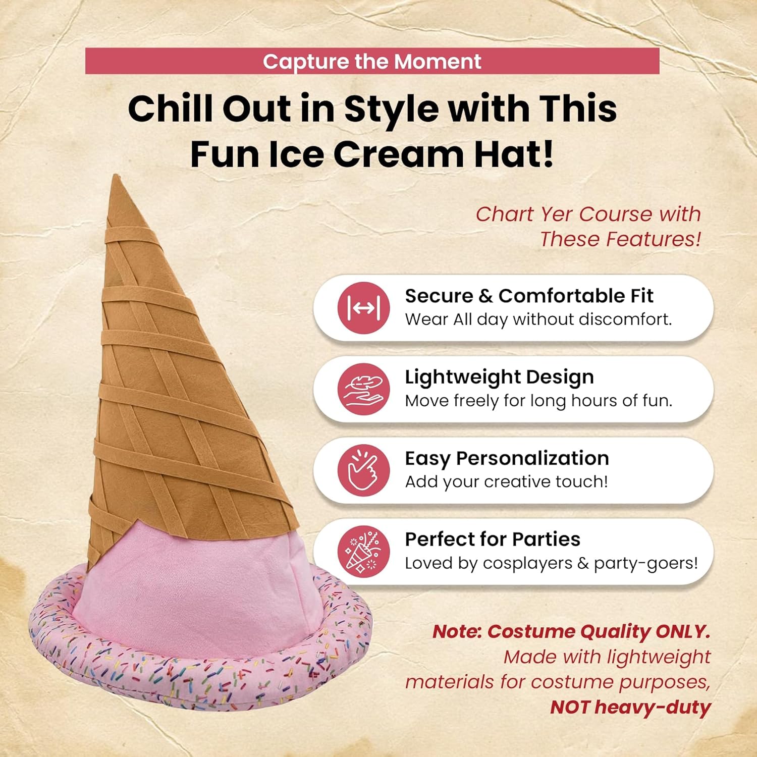 Adult Funny Food Hat Ice Cream Cone Festival Party Costume Accessory