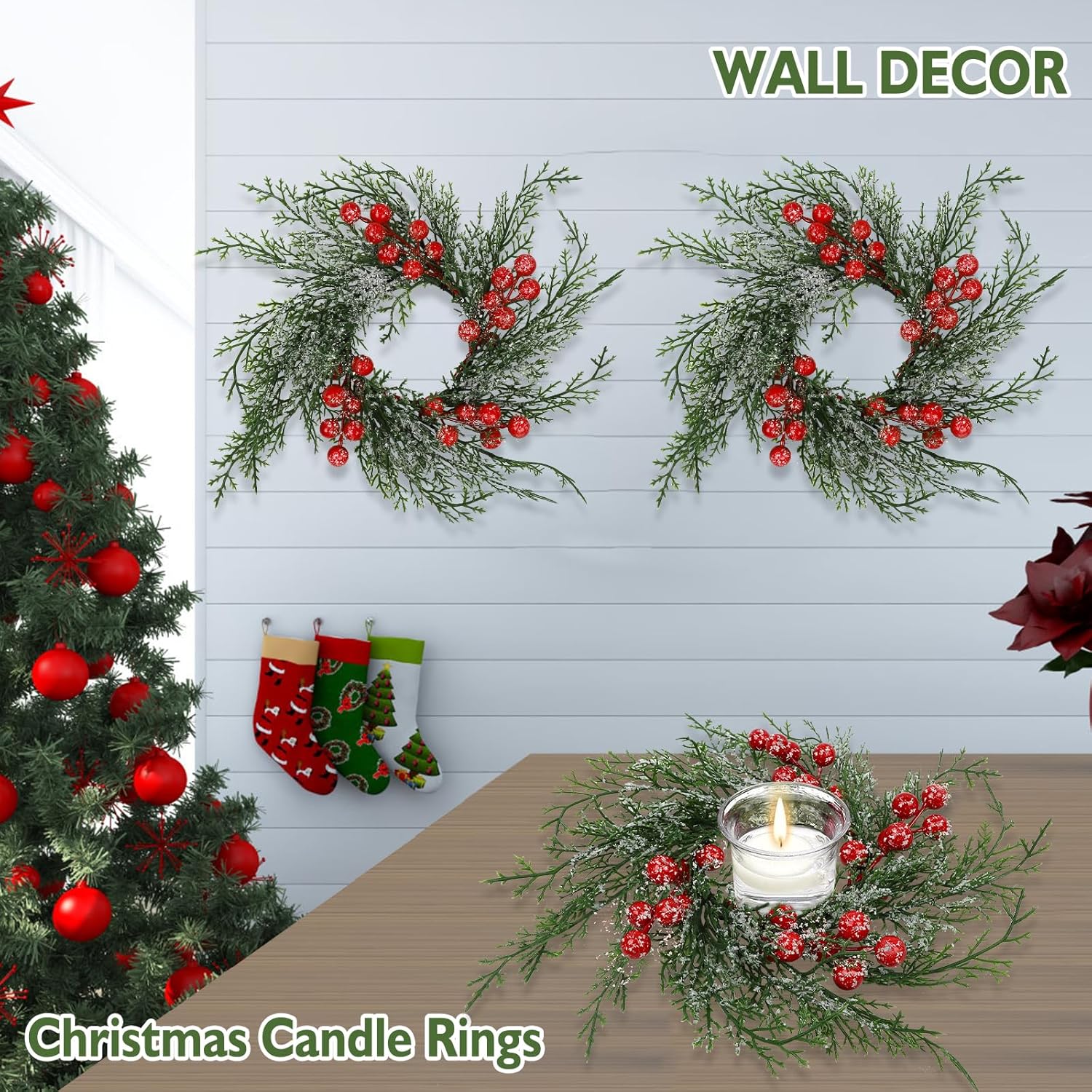 6 Pcs Christmas Candle Rings Wreath Holder