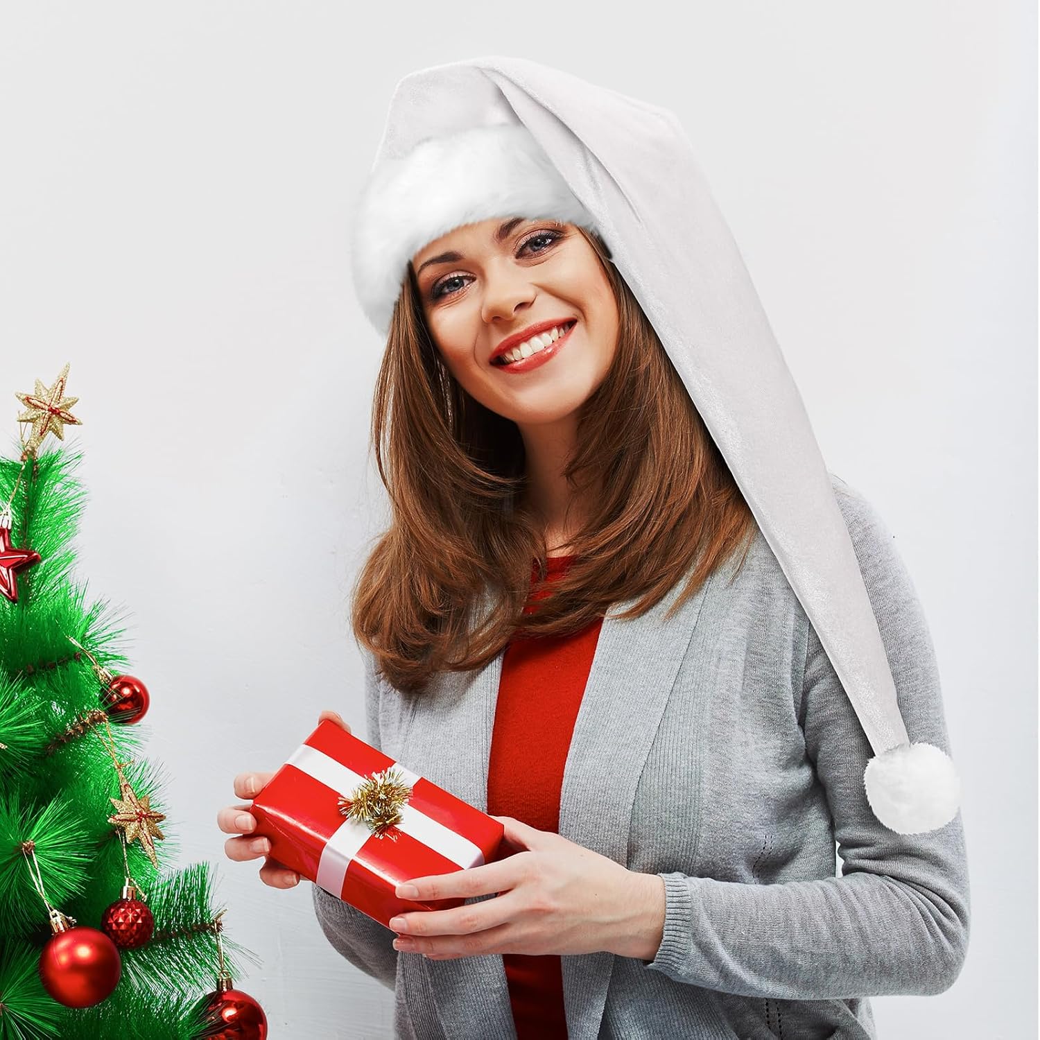 Funnysoft 2 Pcs Velvet Santa Hat for Adults
