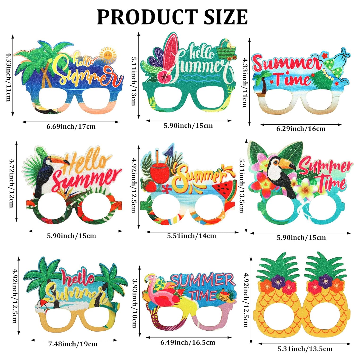 CURASA 9PCS Tropical Party Paper Glasses