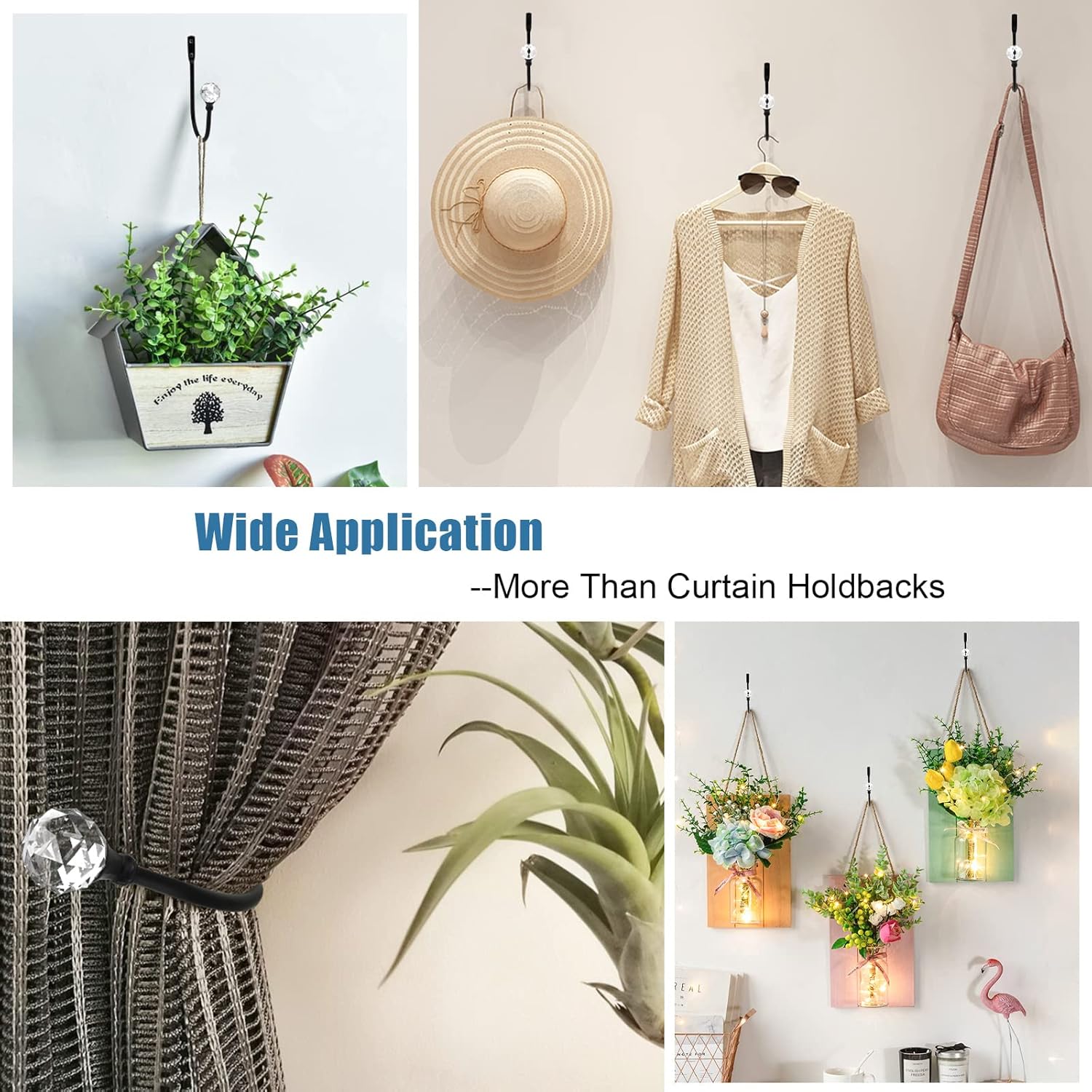 Crystal Curtain Holdbacks Black 4 Pack Heavy Duty