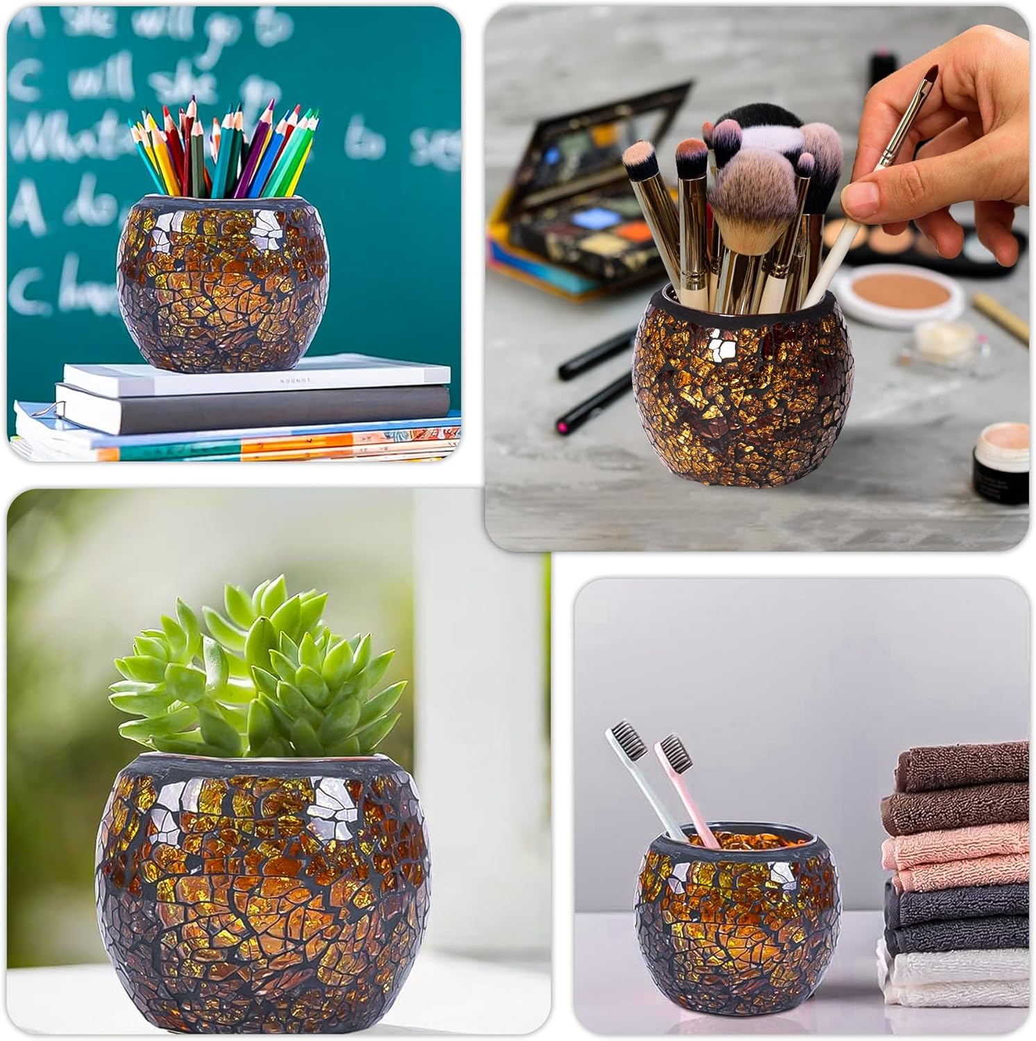 Scented Candle Holder Mosaic Glass Tea Light Holder Amber