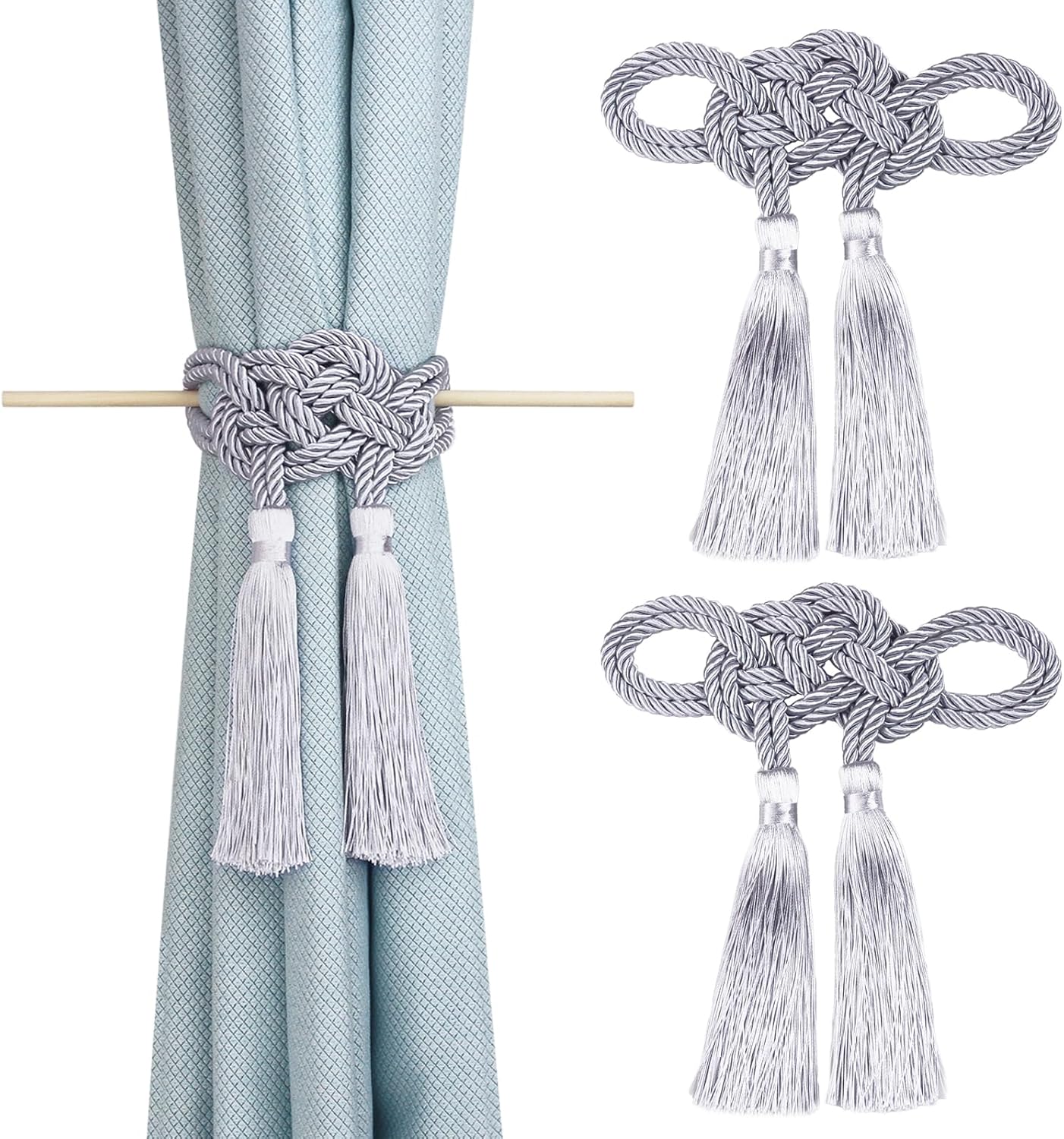 Hangtty Curtain Tiebacks with Tassel 2 Pack Grey