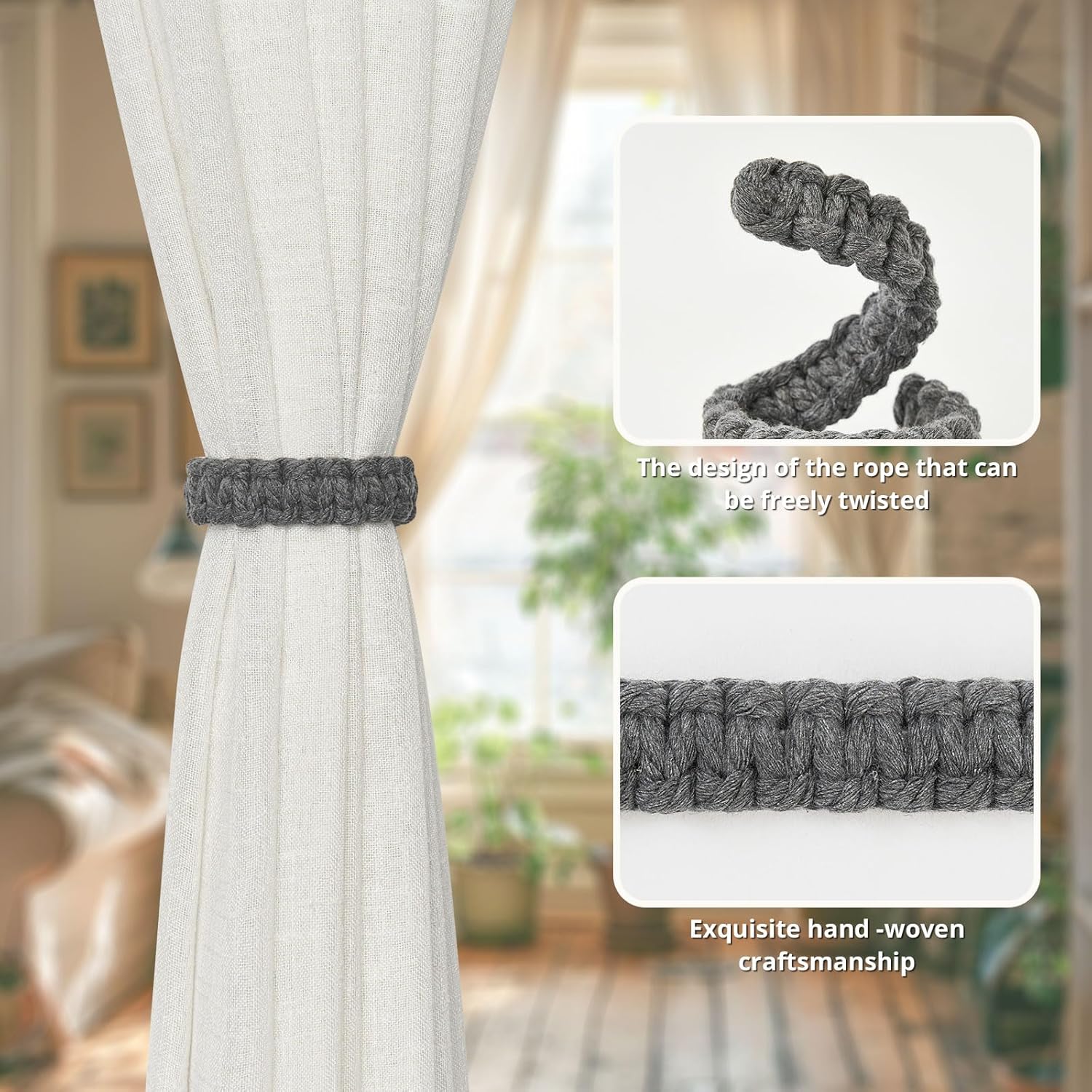 NICEEC 2 Pack Cotton Rope Curtain Tiebacks