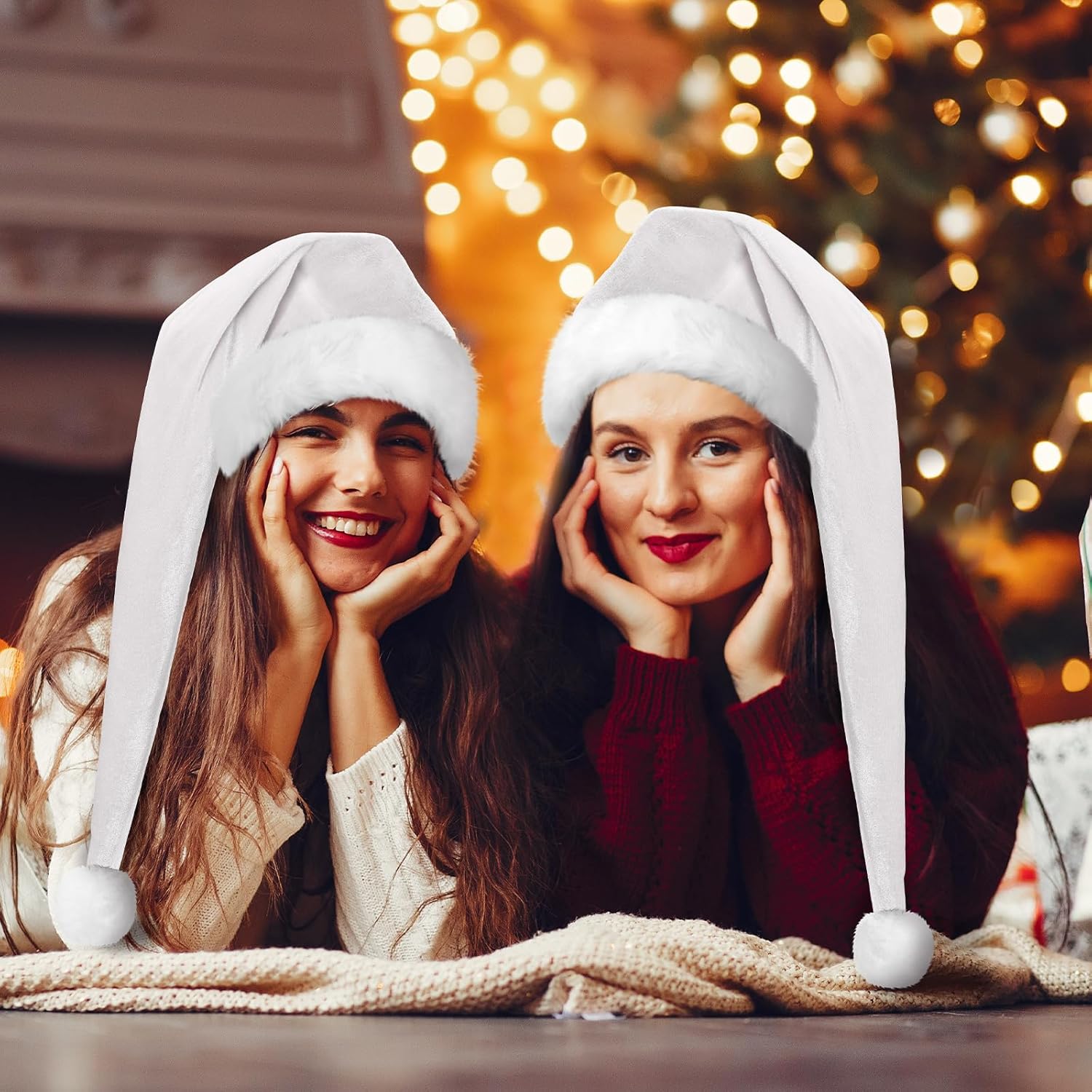 Funnysoft 2 Pcs Velvet Santa Hat for Adults