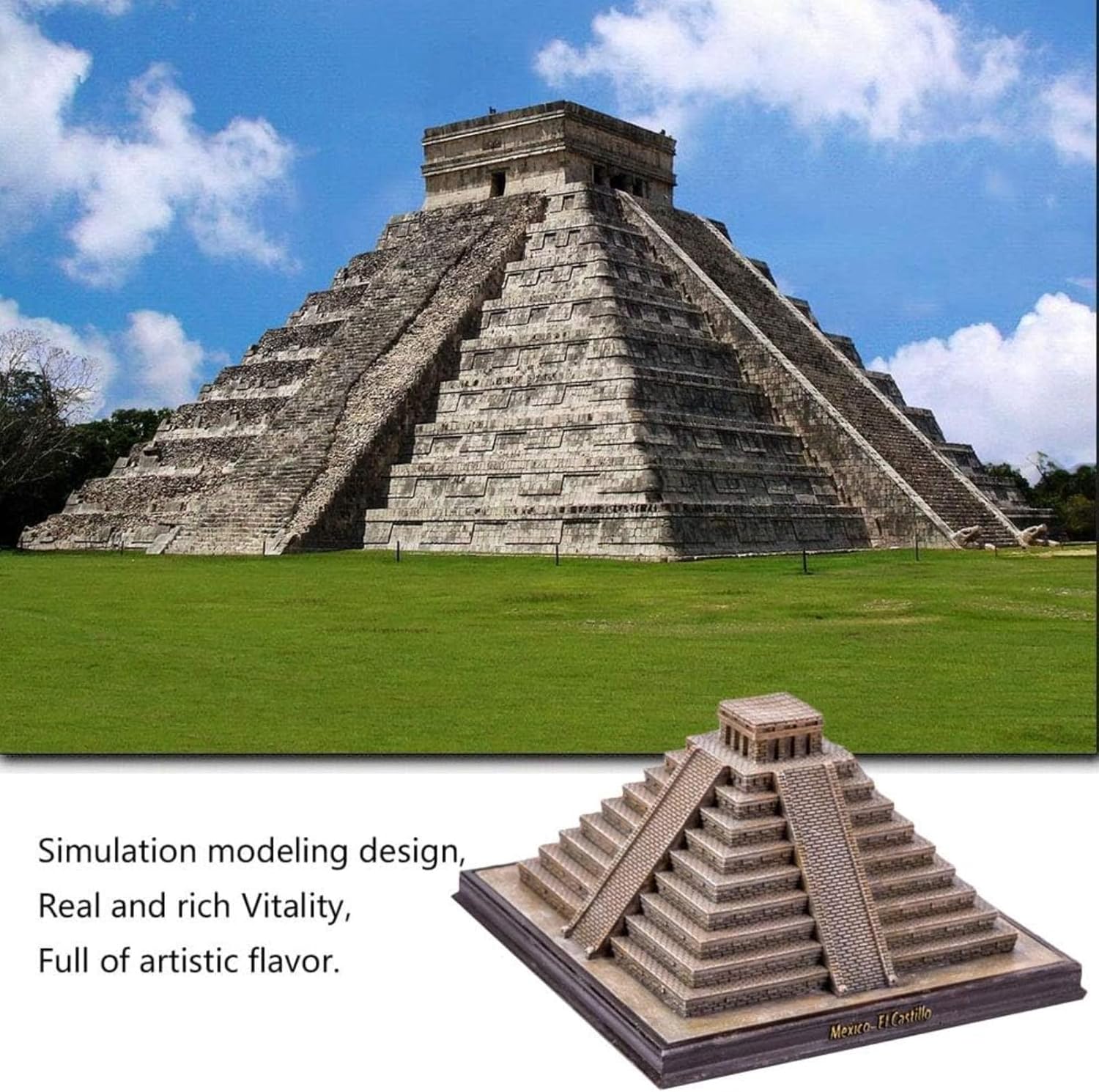 NUNETH Mayan Pyramid Resin Sculpture Gray