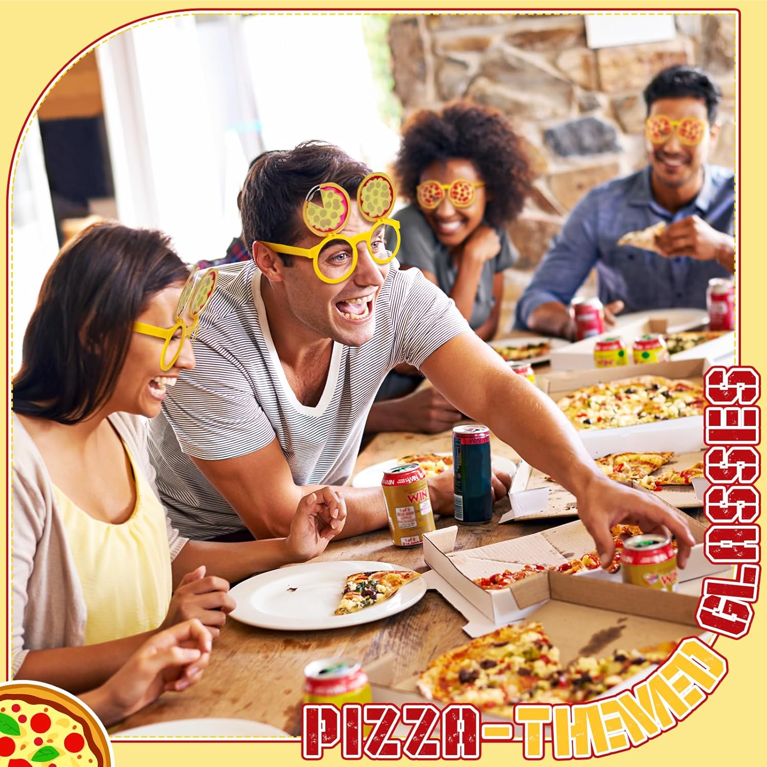 Kingdder 12 Pairs Pizza Themed Photo Booth Glasses
