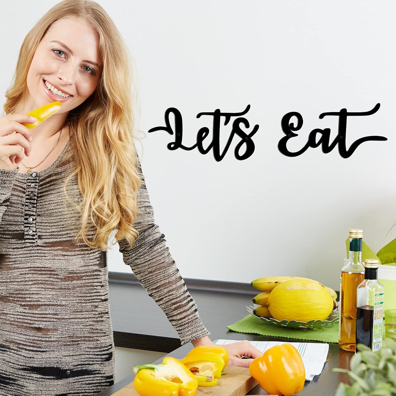 Hotop 2 Piece Lets Eat Metal Wall Sign Set