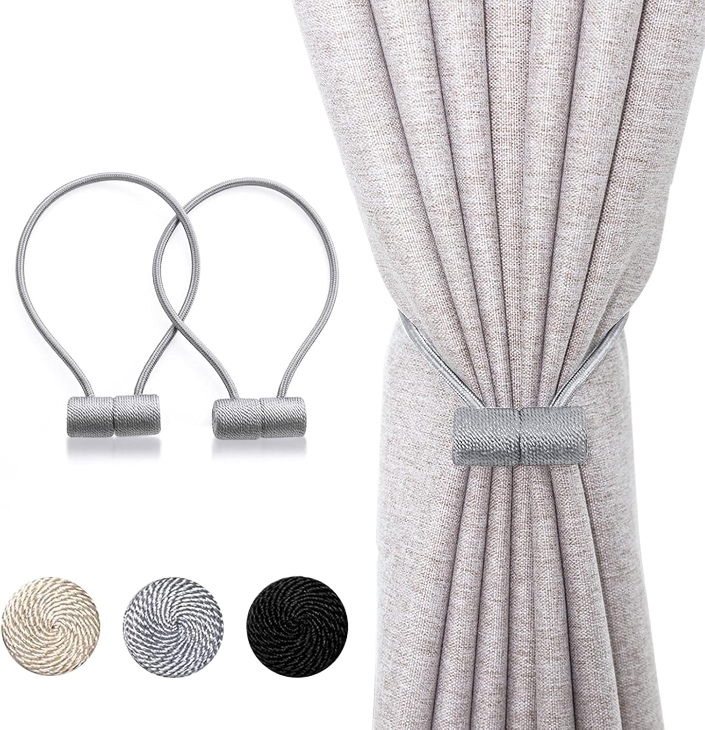 2 Pack Magnetic Curtain Holdbacks 16 Inch Grey