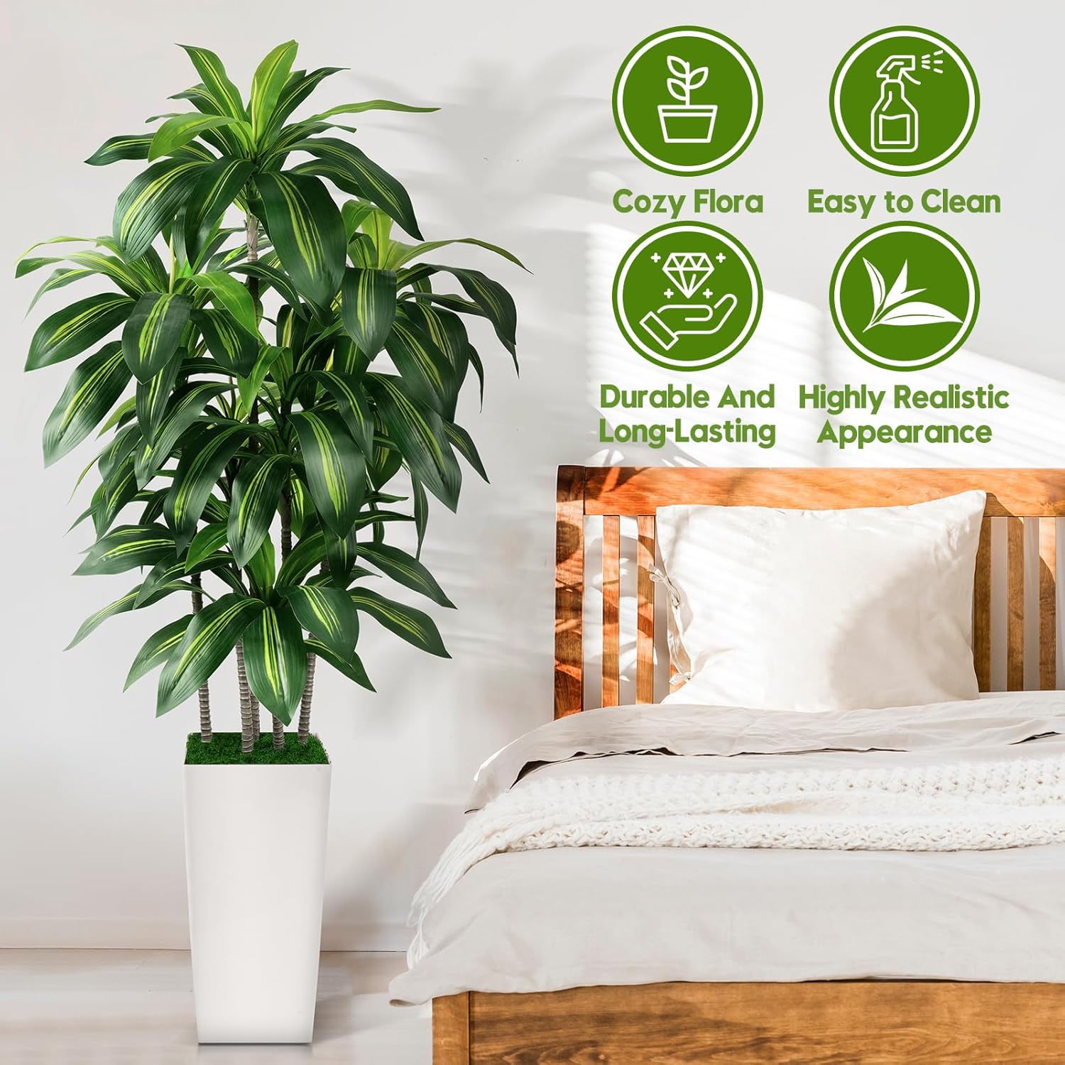 PUUKU 5FT Artificial Dracaena Tree with White Planter