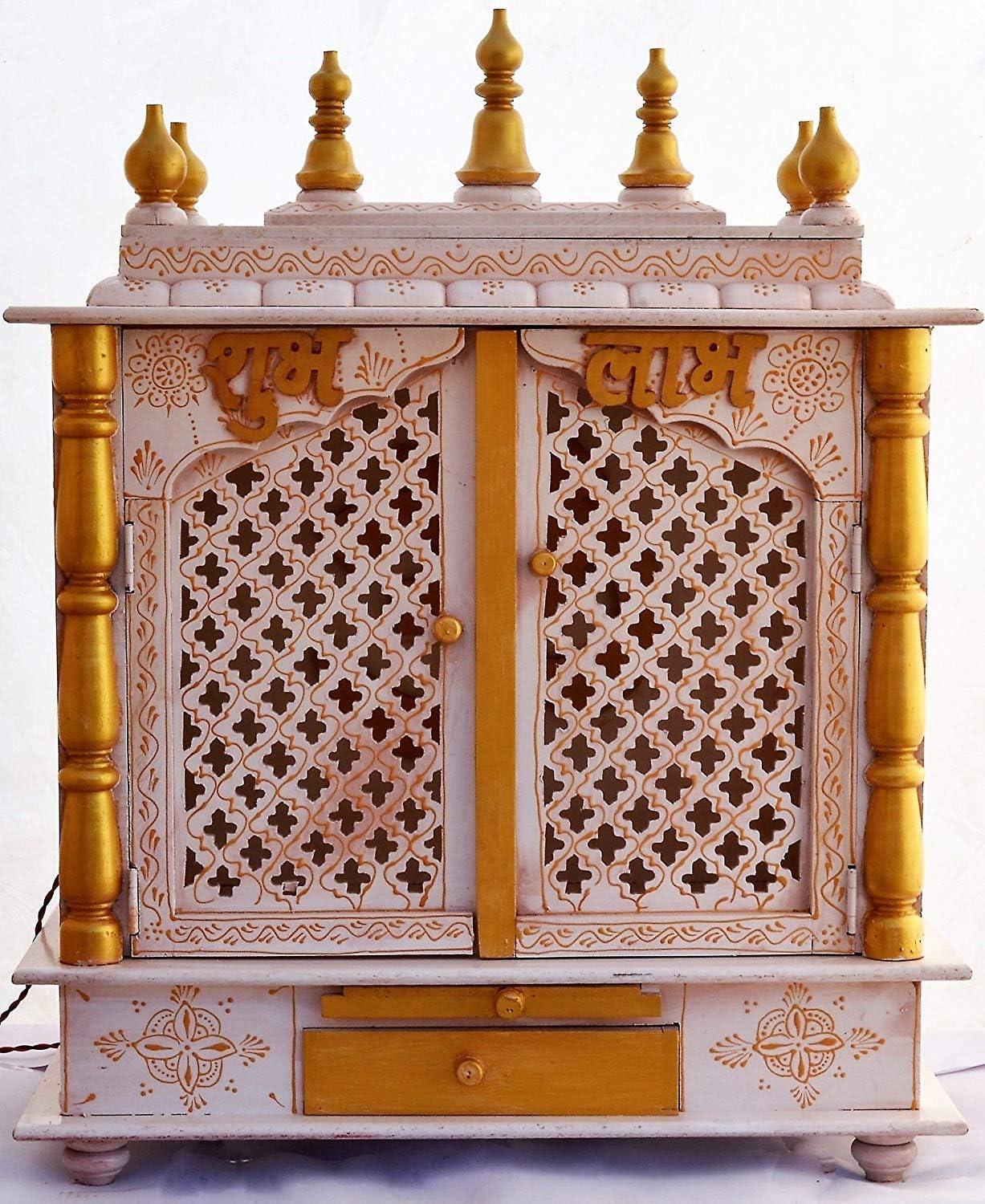 Devyom Wooden Pooja Temple with LED Light