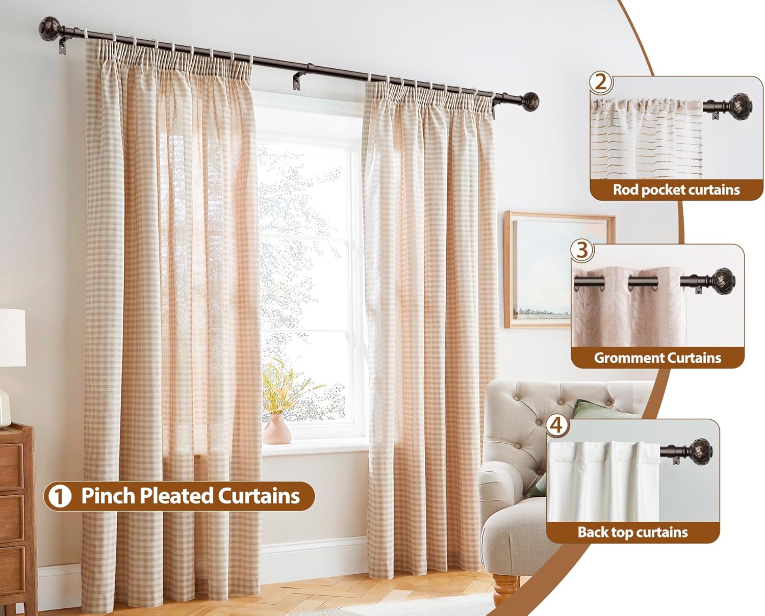 TONIAL Curtain Rod 32 to 120 Inches Bronze Adjustable Single Rods