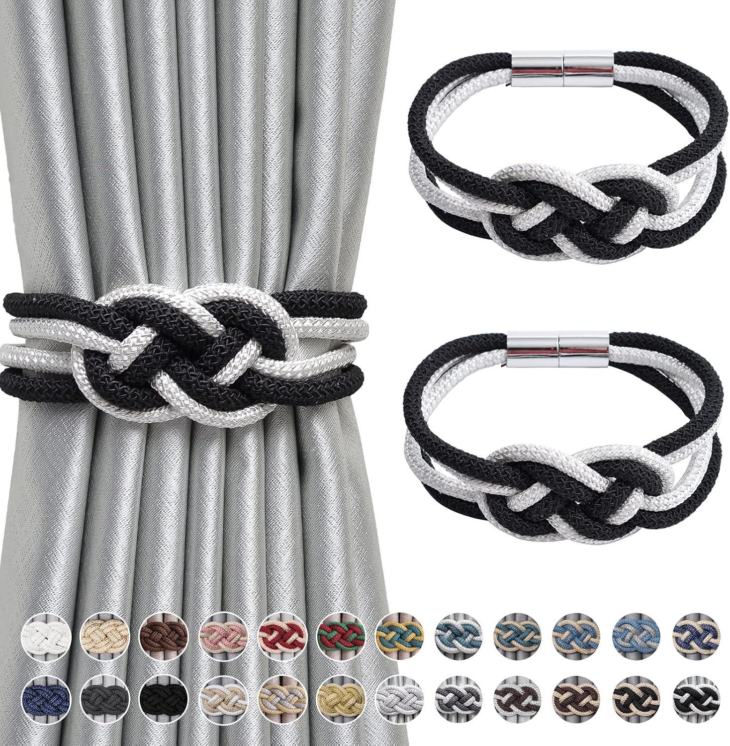 NICEEC Magnetic Curtain Tiebacks 2 Pack Black White