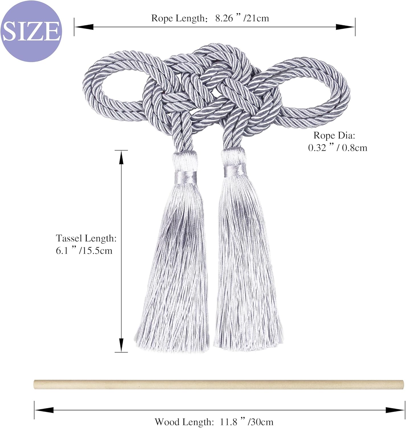 Hangtty Curtain Tiebacks with Tassel 2 Pack Grey