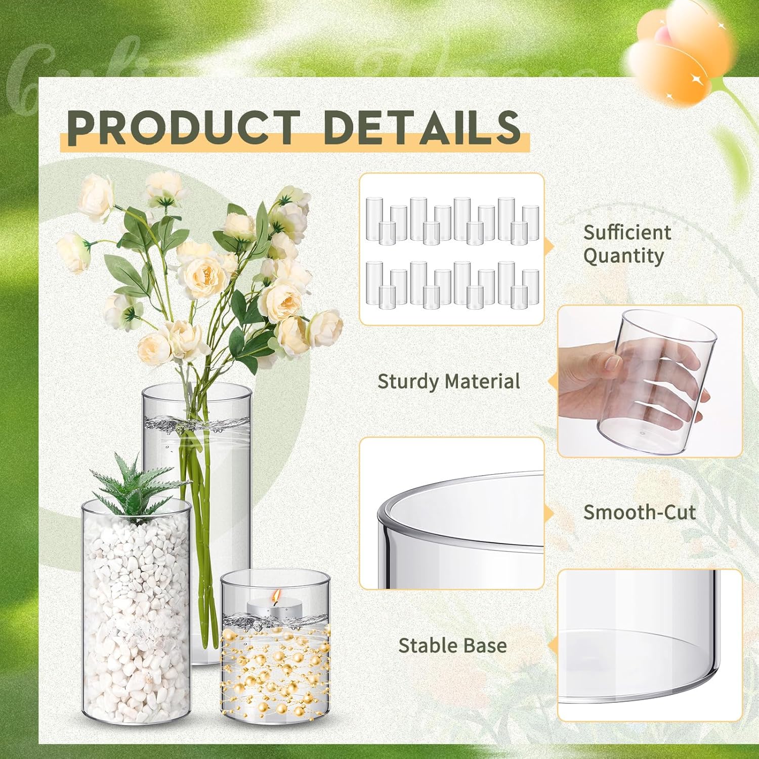 Nuogo 36 Pcs Clear Plastic Cylinder Vases for Centerpieces and Candle Displays