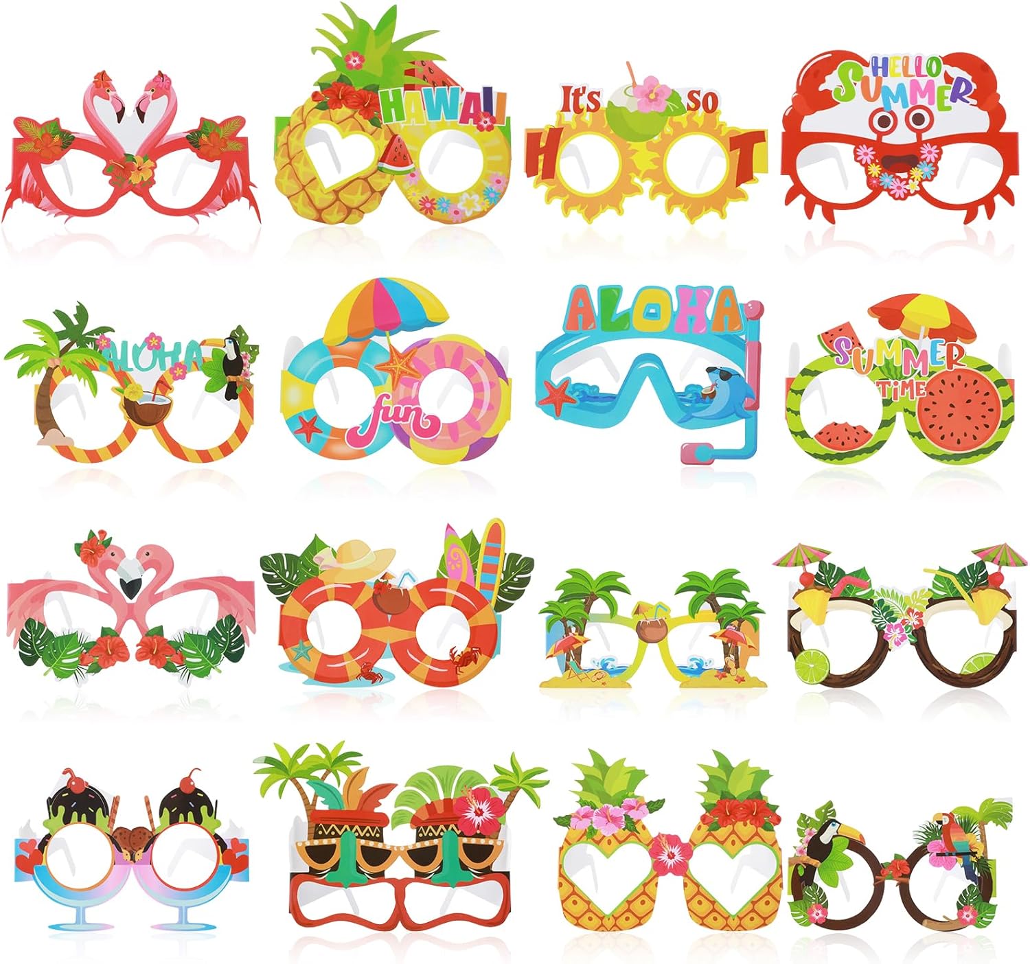 16 Pcs Tropical Beach Party Sunglasses Decor