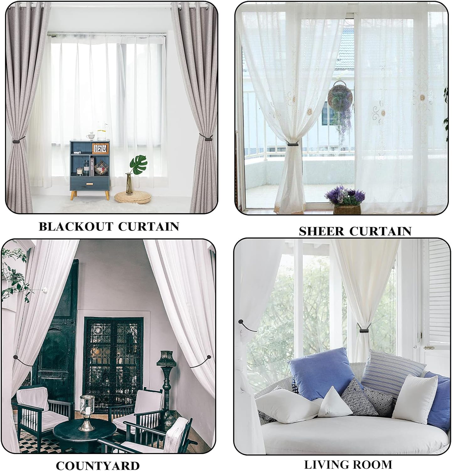 2 Pack Magnetic Curtain Holdbacks 16 Inch Grey