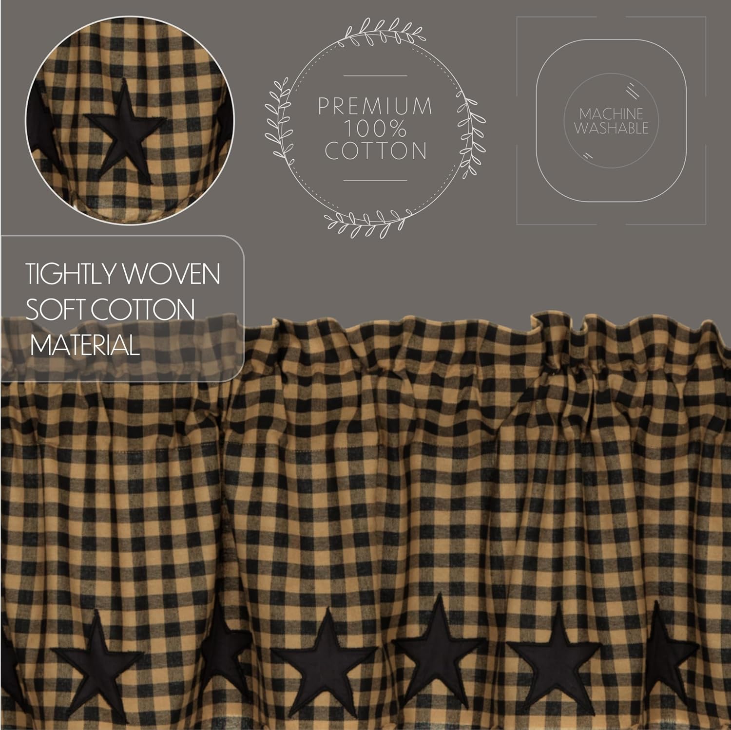 VHC Brands Star Cotton Prairie Swag Curtains Raven Black