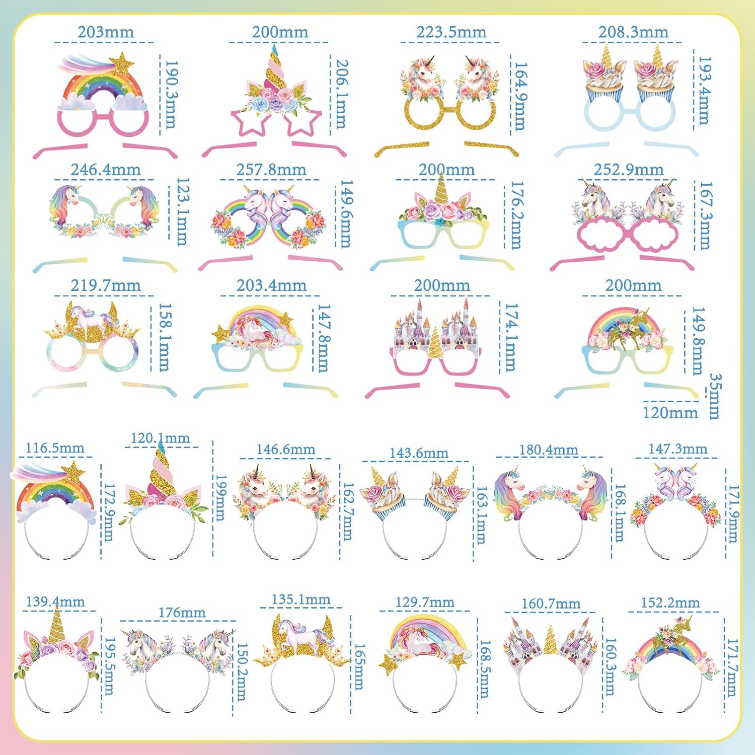 BBTO 24 Pcs Unicorn Party Headband Glasses