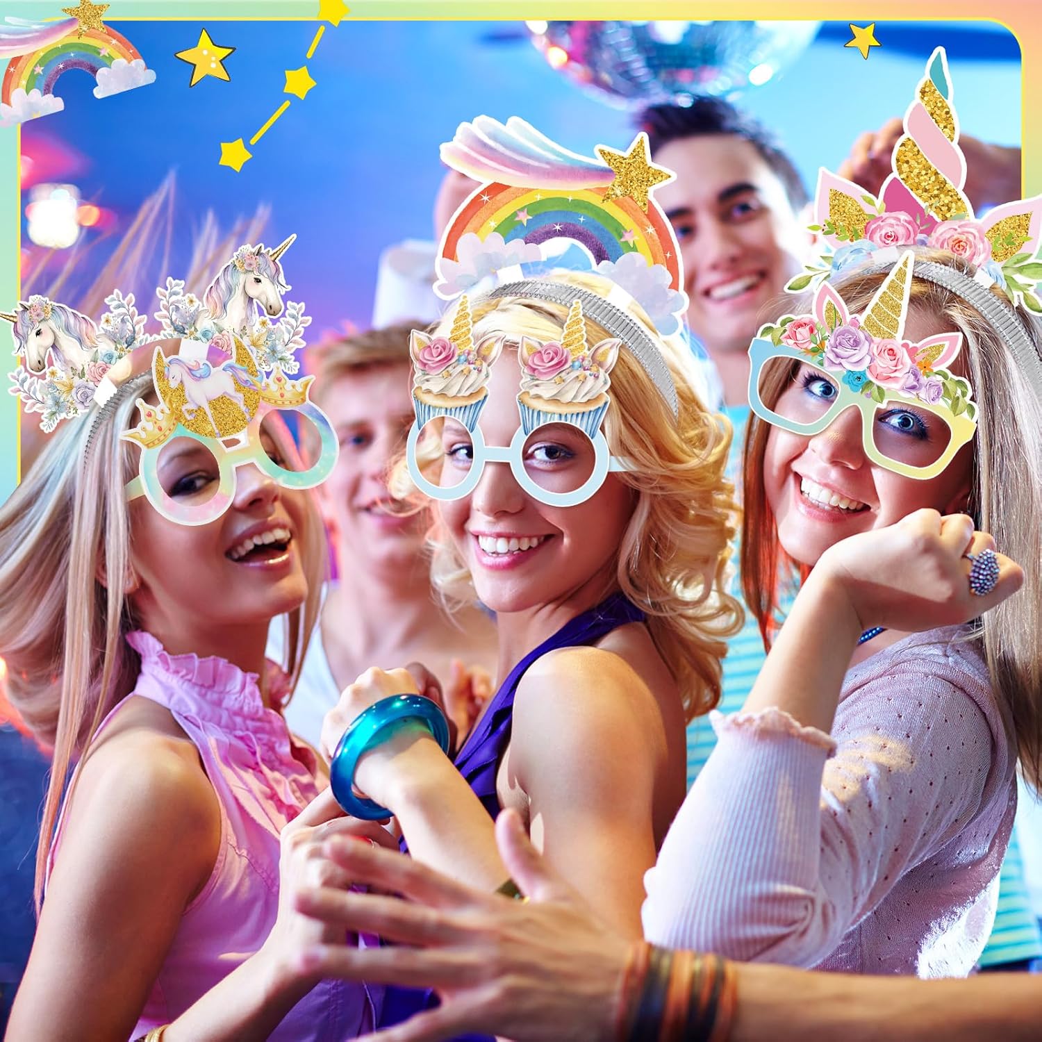 BBTO 24 Pcs Unicorn Party Headband Glasses