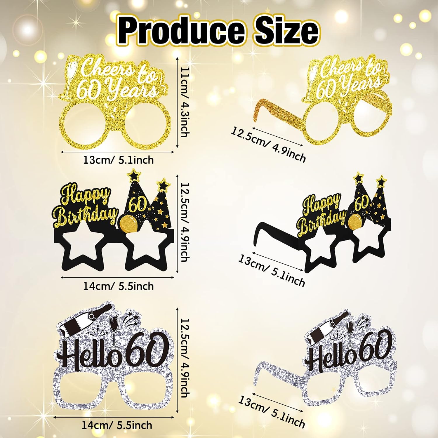 Threan 36 Pcs 60th Birthday Paper Eyeglasses