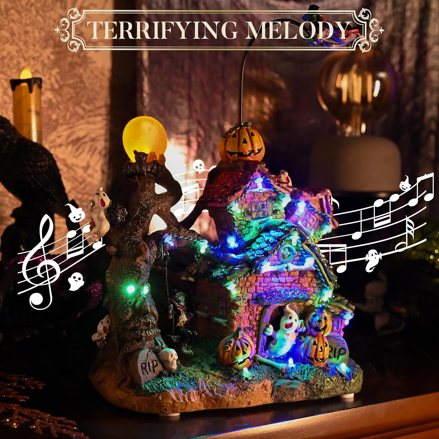 Valery Madelyn Lighted Halloween Village Houses with Music