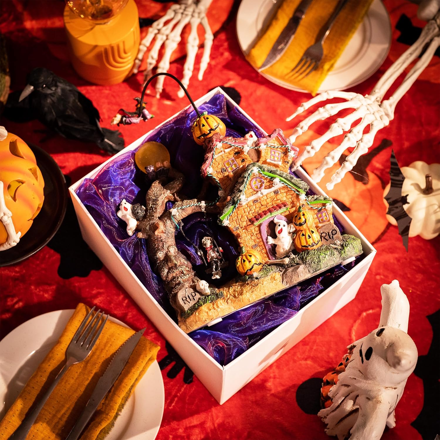 Valery Madelyn Lighted Halloween Village Houses with Music