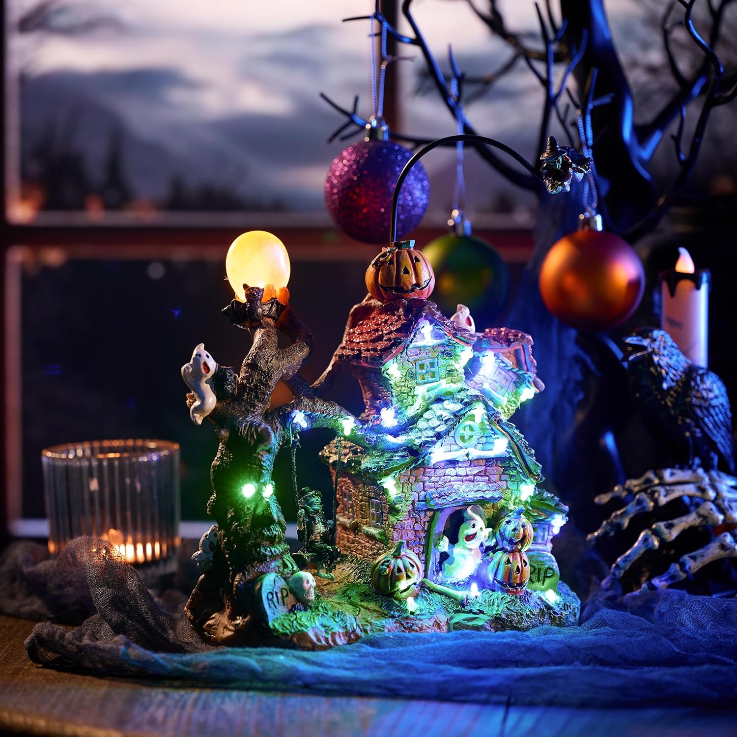 Valery Madelyn Lighted Halloween Village Houses with Music