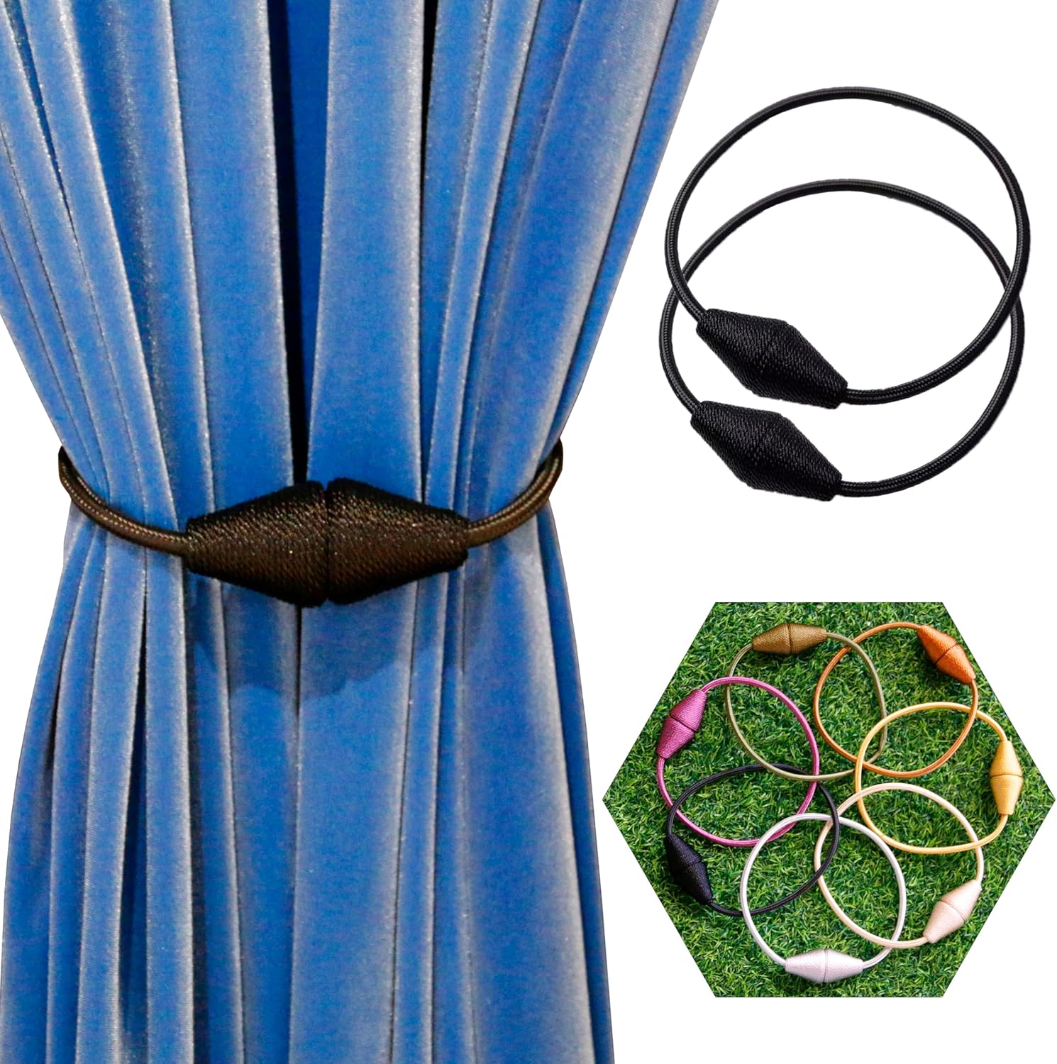 JoySusie Magnetic Curtain Tiebacks Black Cone Shape