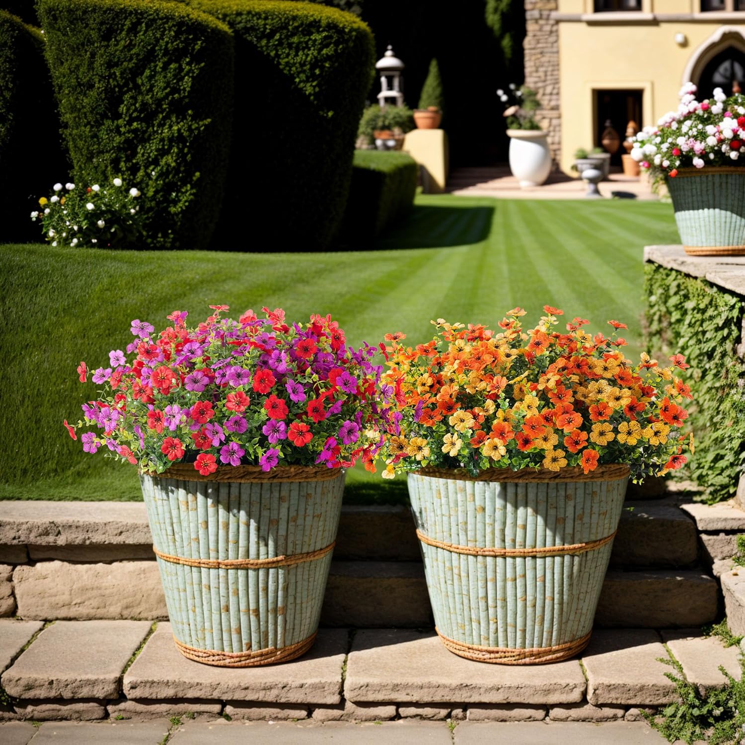 Artificial Silk Flower Hanging Basket with Daisy and Eucalyptus Leaves
