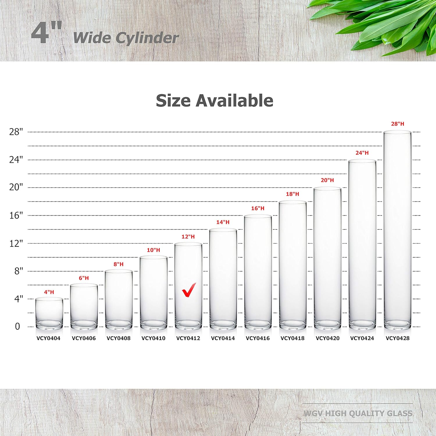 WGVI Thick Weighted Clear Cylinder Glass Vase 4 x 12
