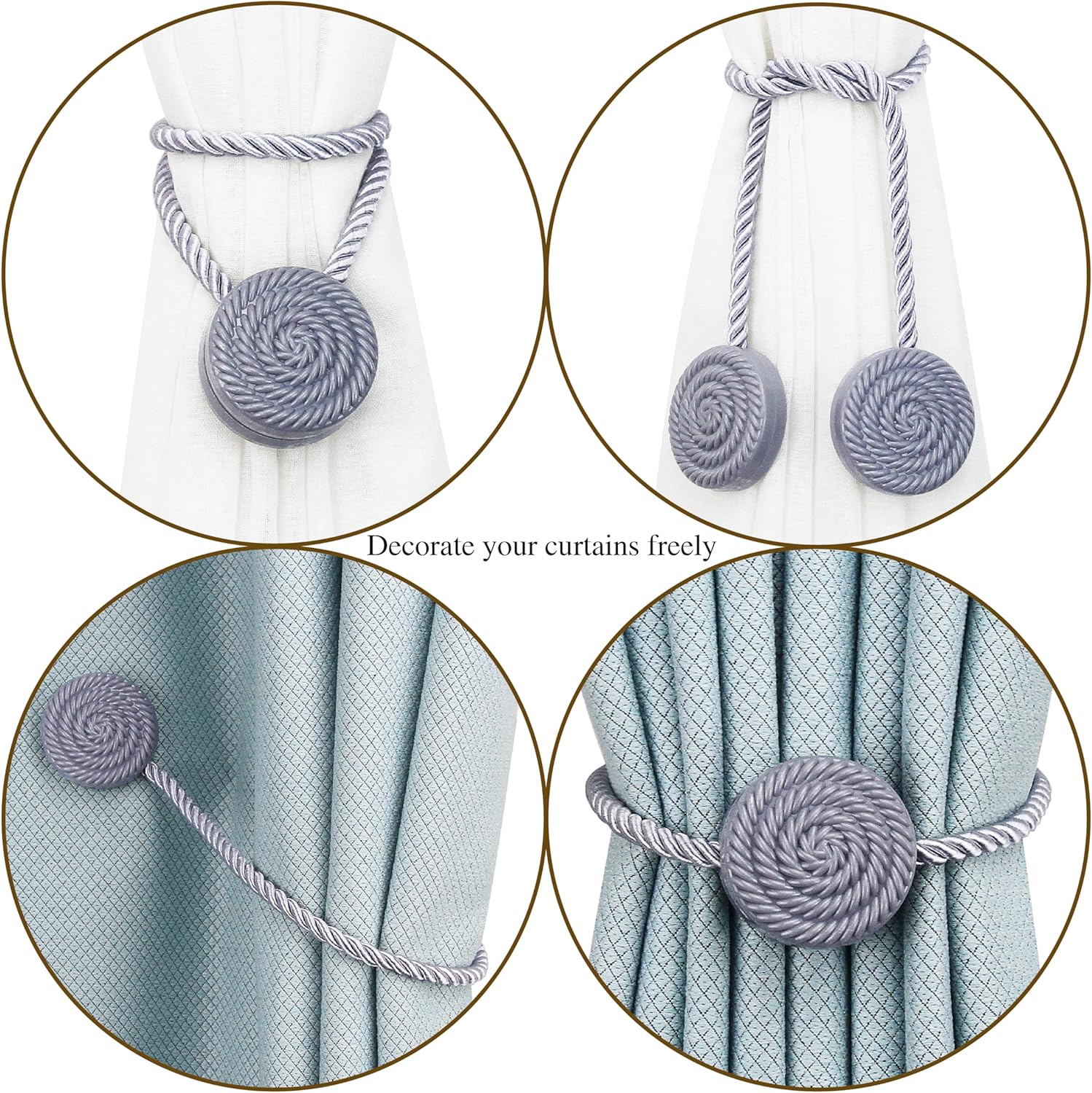 Magnetic Curtain Tie Backs 2 Pack Grey