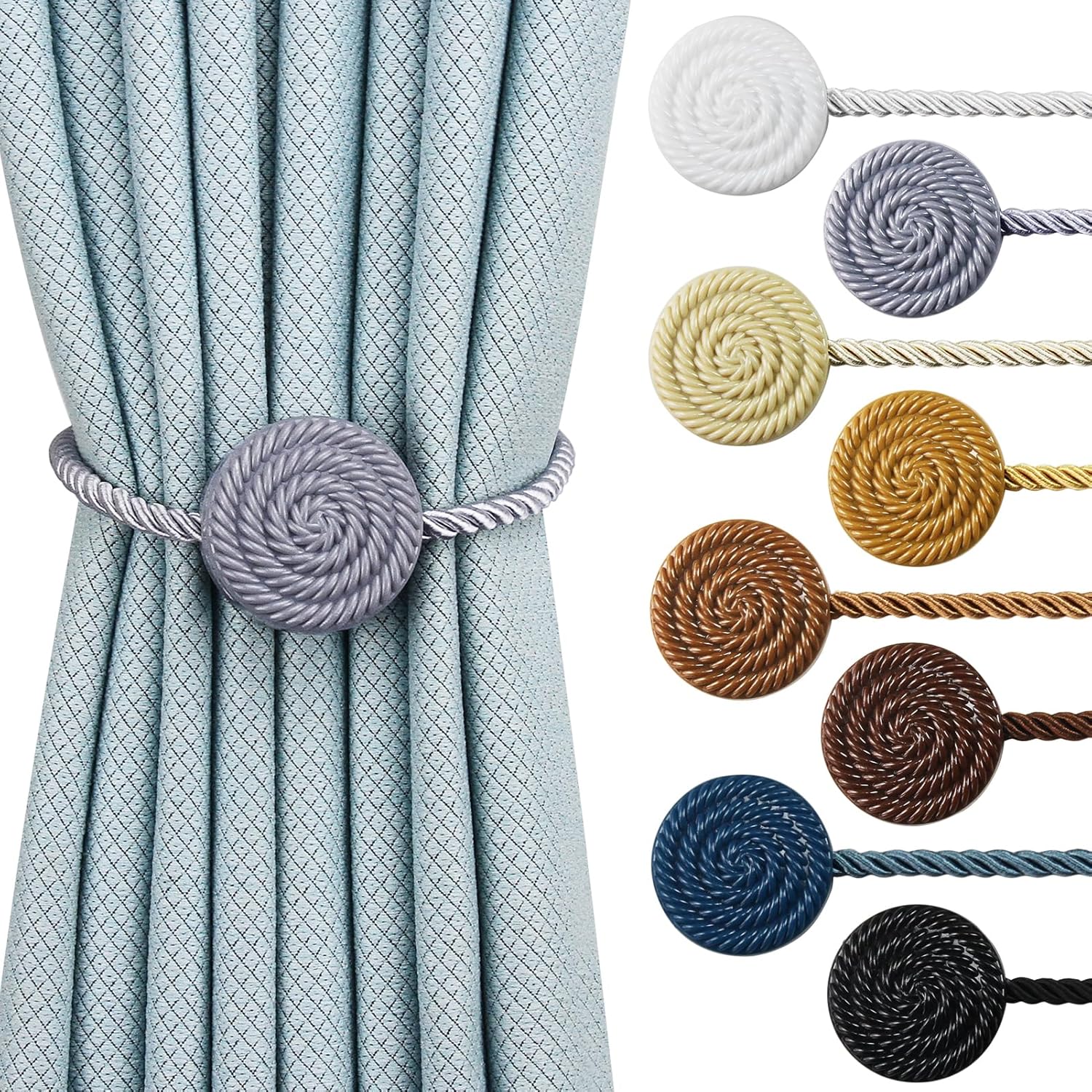 Magnetic Curtain Tie Backs 2 Pack Grey