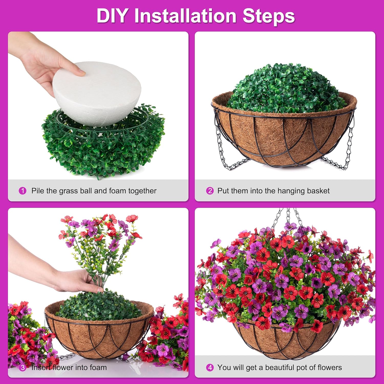 Artificial Silk Flower Hanging Basket with Daisy and Eucalyptus Leaves