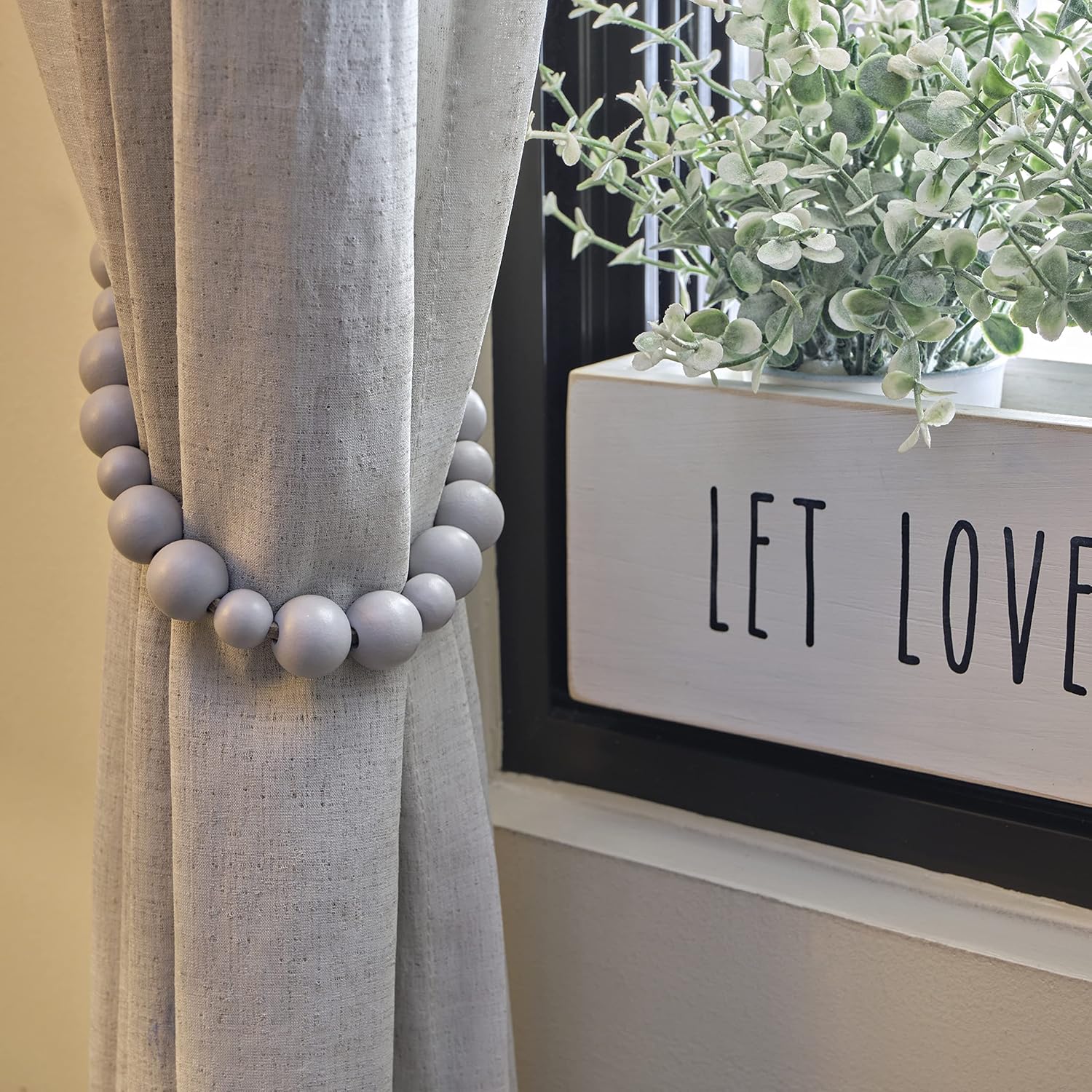 Wood Bead Curtain Tiebacks Set of 4 Boho Style