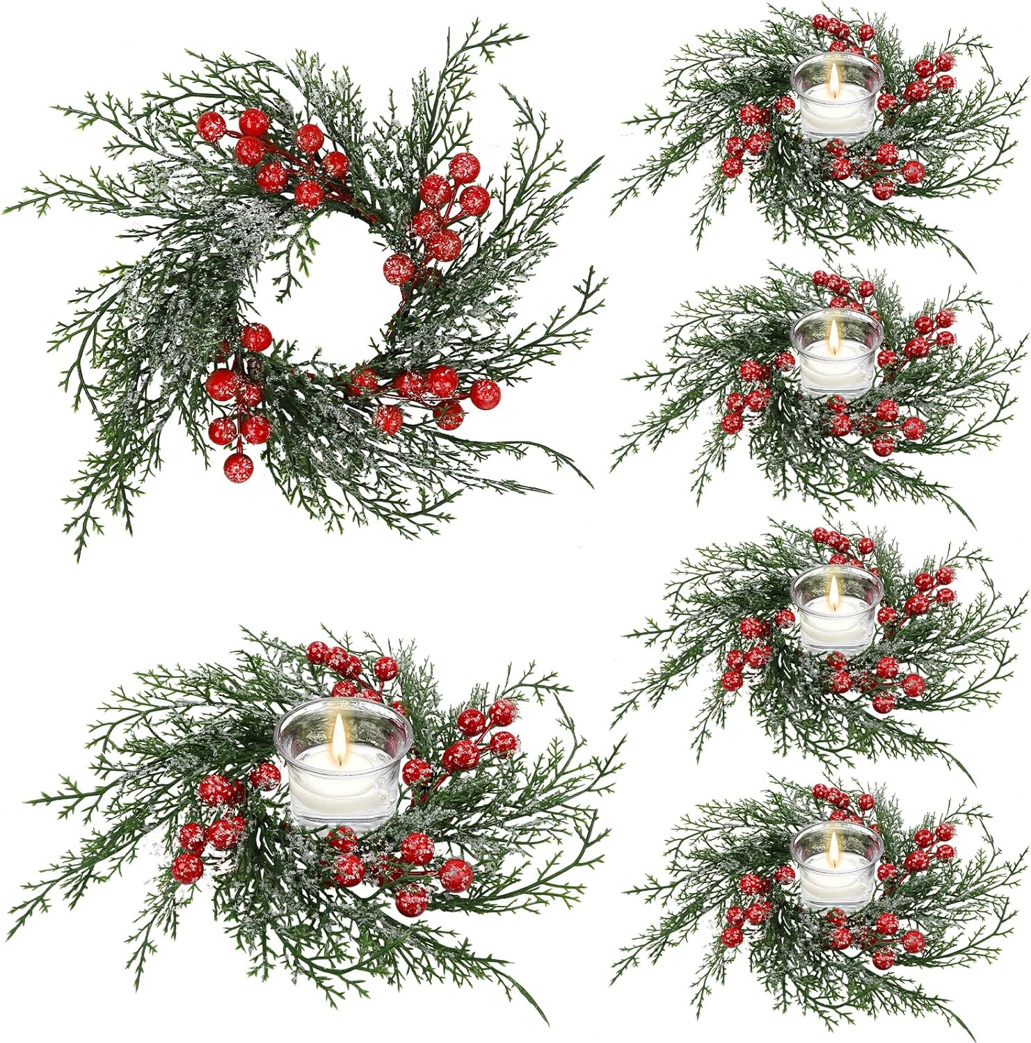 6 Pcs Christmas Candle Rings Wreath Holder