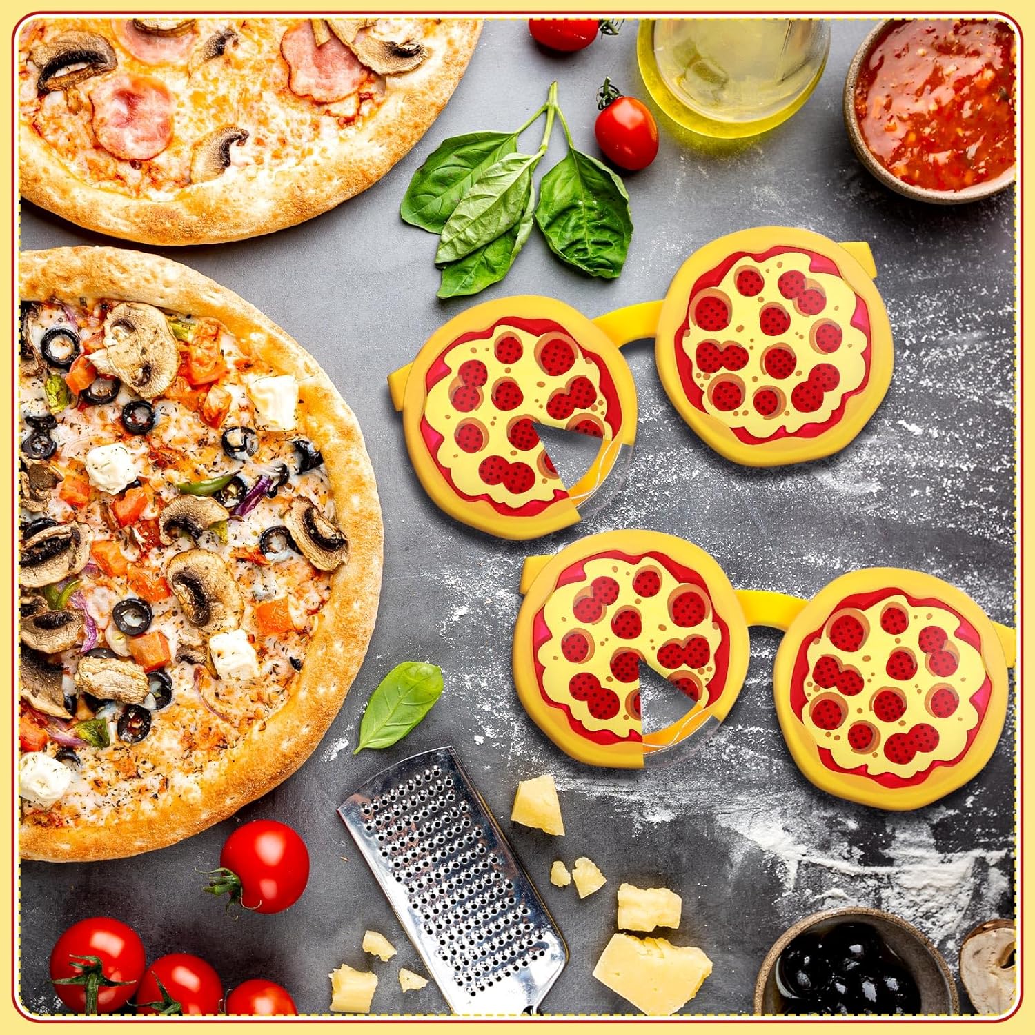 Kingdder 12 Pairs Pizza Themed Photo Booth Glasses