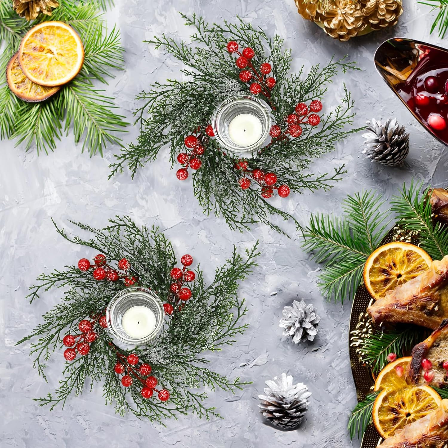 6 Pcs Christmas Candle Rings Wreath Holder