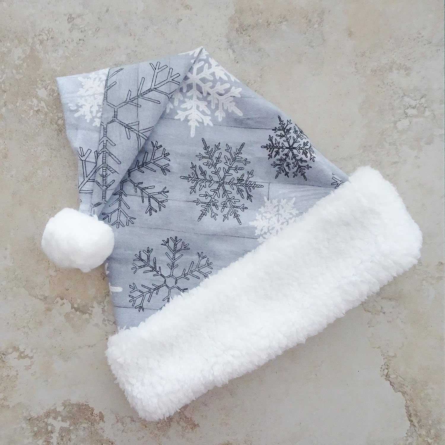 Gray Snowflake Santa Hat for Christmas Celebrations