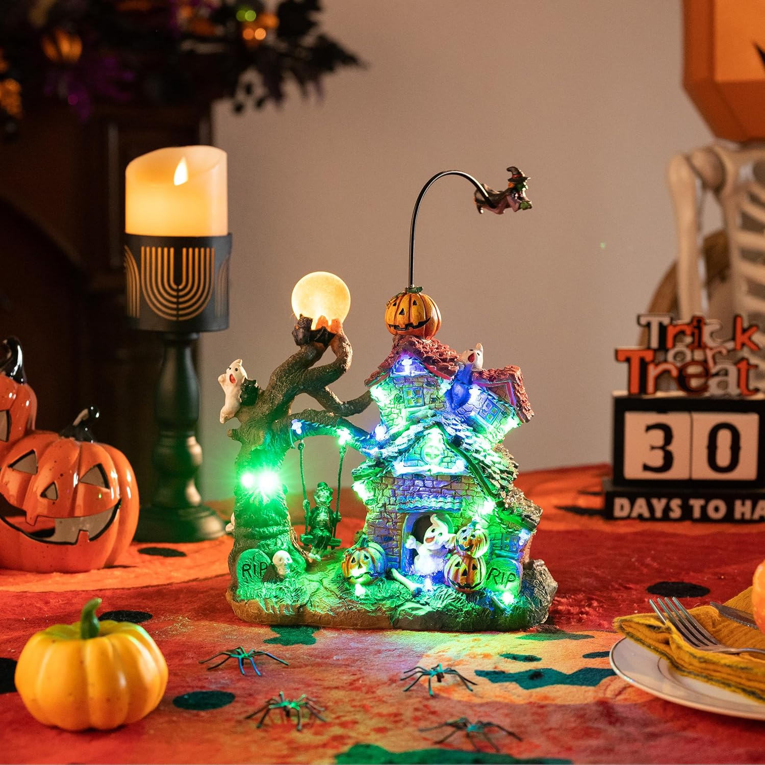 Valery Madelyn Lighted Halloween Village Houses with Music