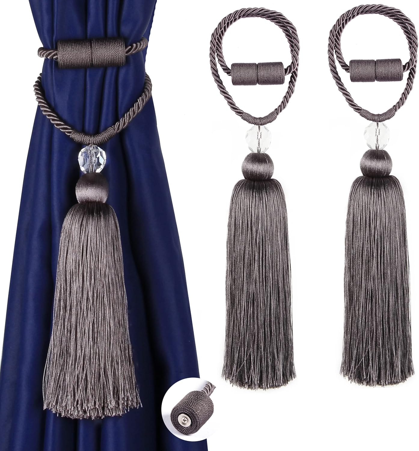 BEL AVENIR Magnetic Curtain Holdbacks Tassel Rope Tieback